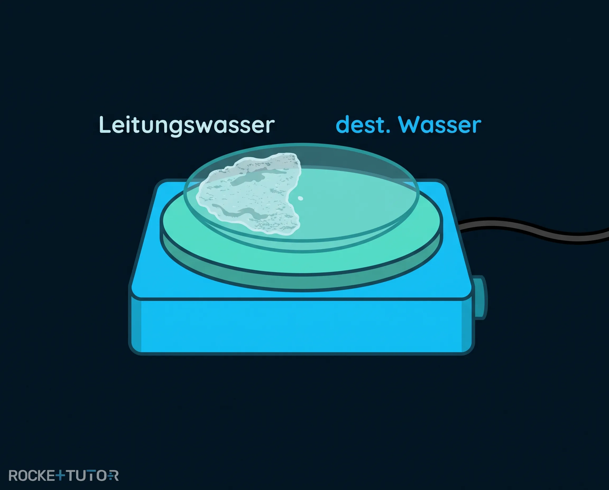 Uhrglas mit verdampftem Wasser und Salzrückstand