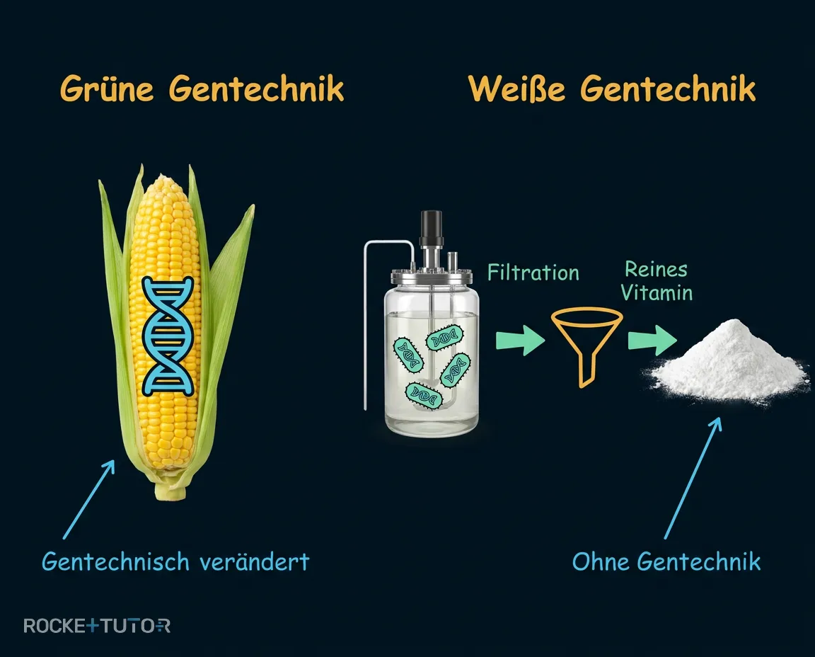Weiße Gentechnik mit Bakterien und Endprodukt