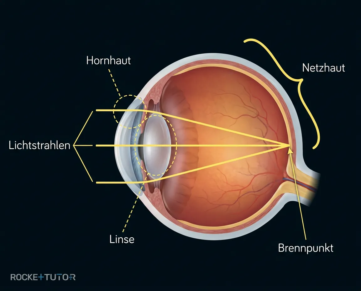 Lichtstrahlen und Brennpunkt im Auge