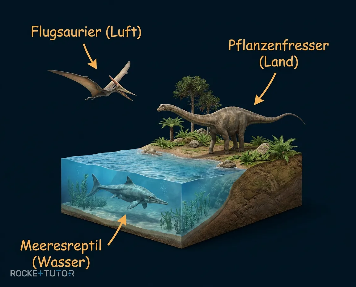 Dinosaurier in prähistorischer Landschaft
