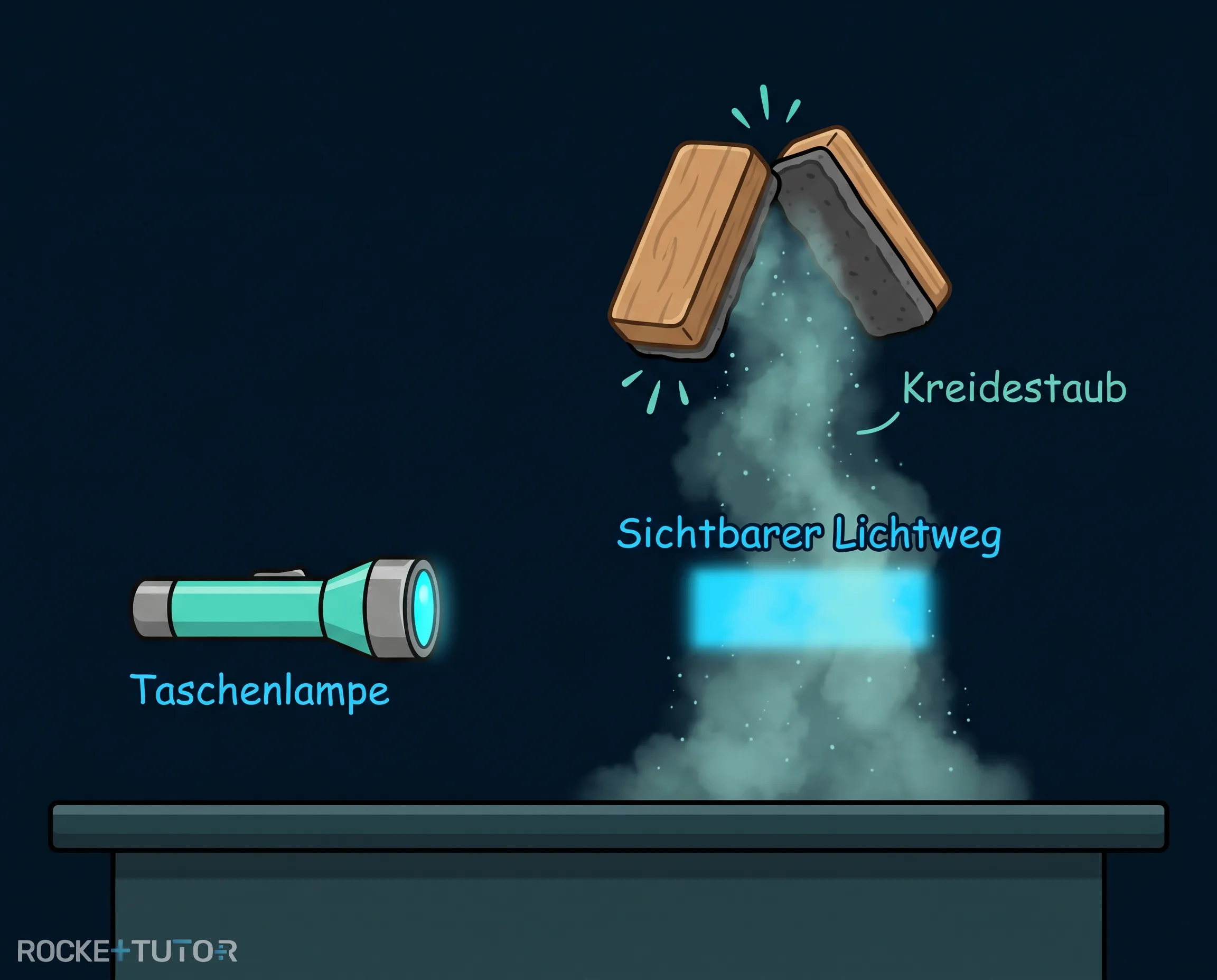 Lichtkegel durch Kreidestaub sichtbar