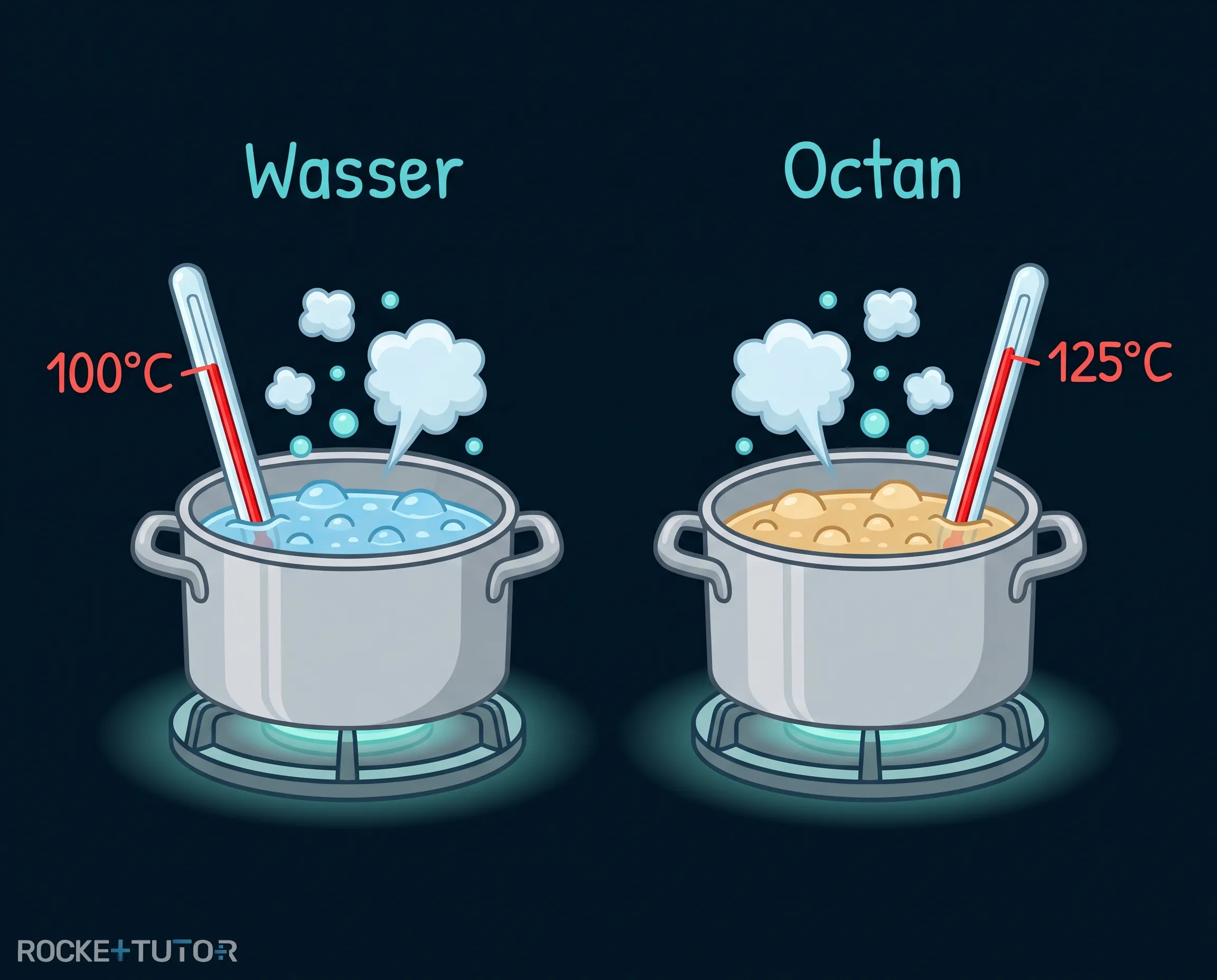 Siedepunkte von Benzin und Wasser