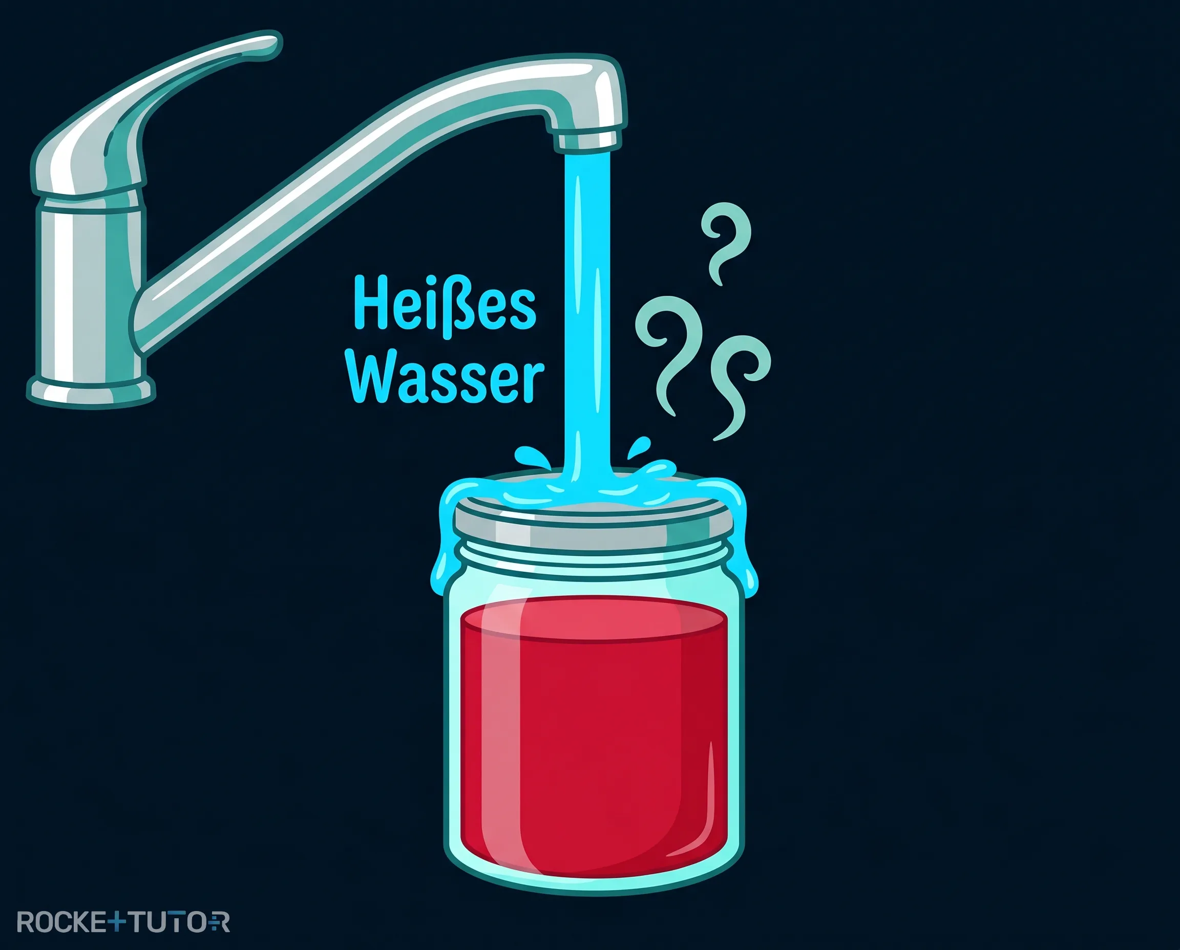 Marmeladenglas unter heißem Wasser