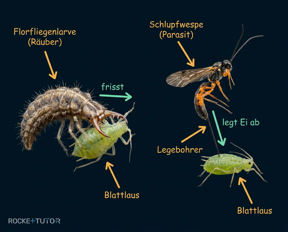 Schlupfwespe parasitiert eine Blattlaus