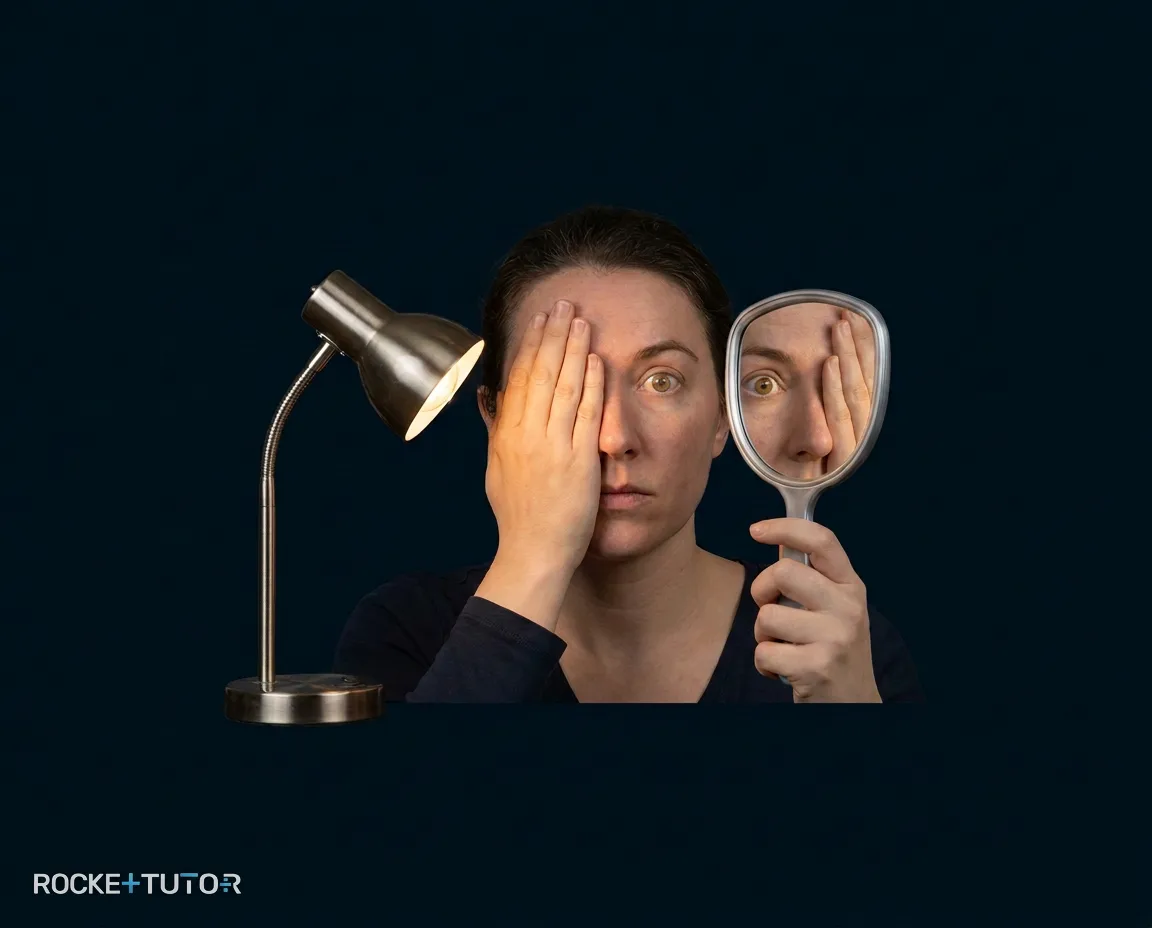 Pupillenreflex im Spiegel beobachten
