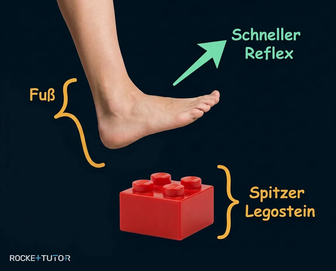 Fuß tritt auf spitzen Legostein
