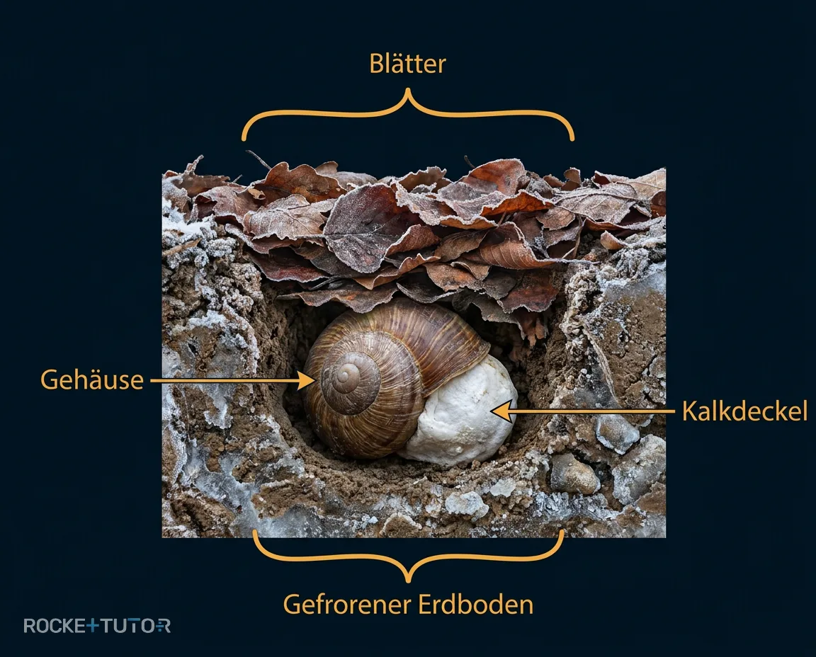 Schnecke mit Kalkdeckel im Winter