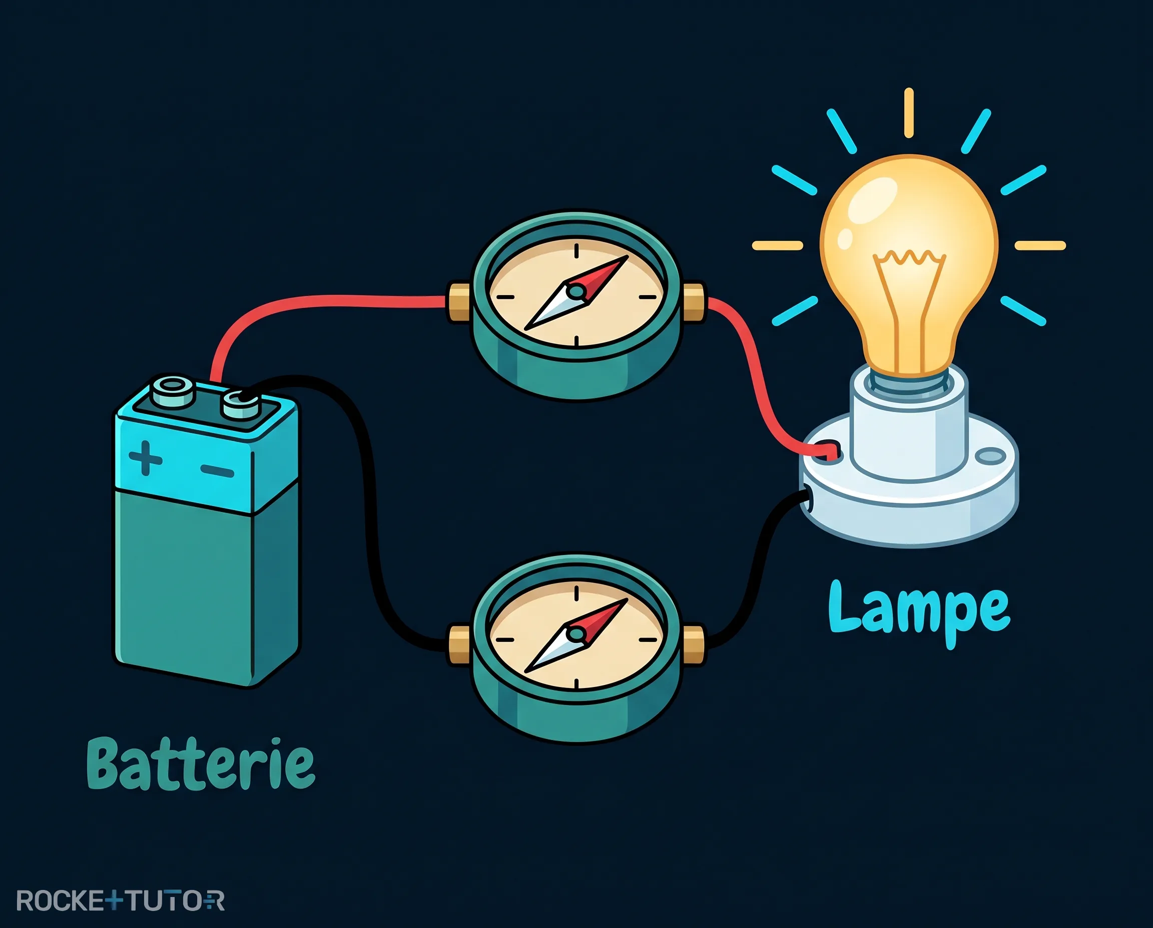 Kompass vor und hinter Lampe