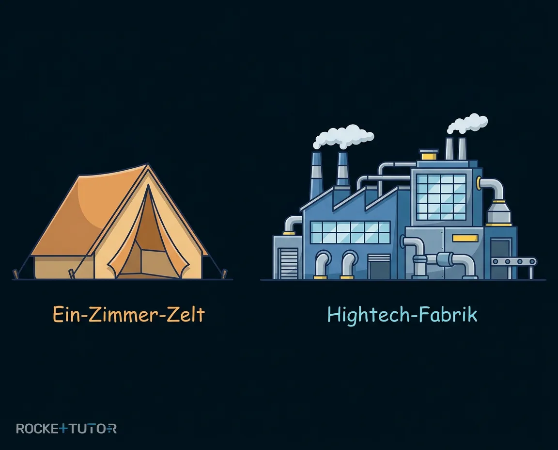 Zelt und Hightech-Fabrik