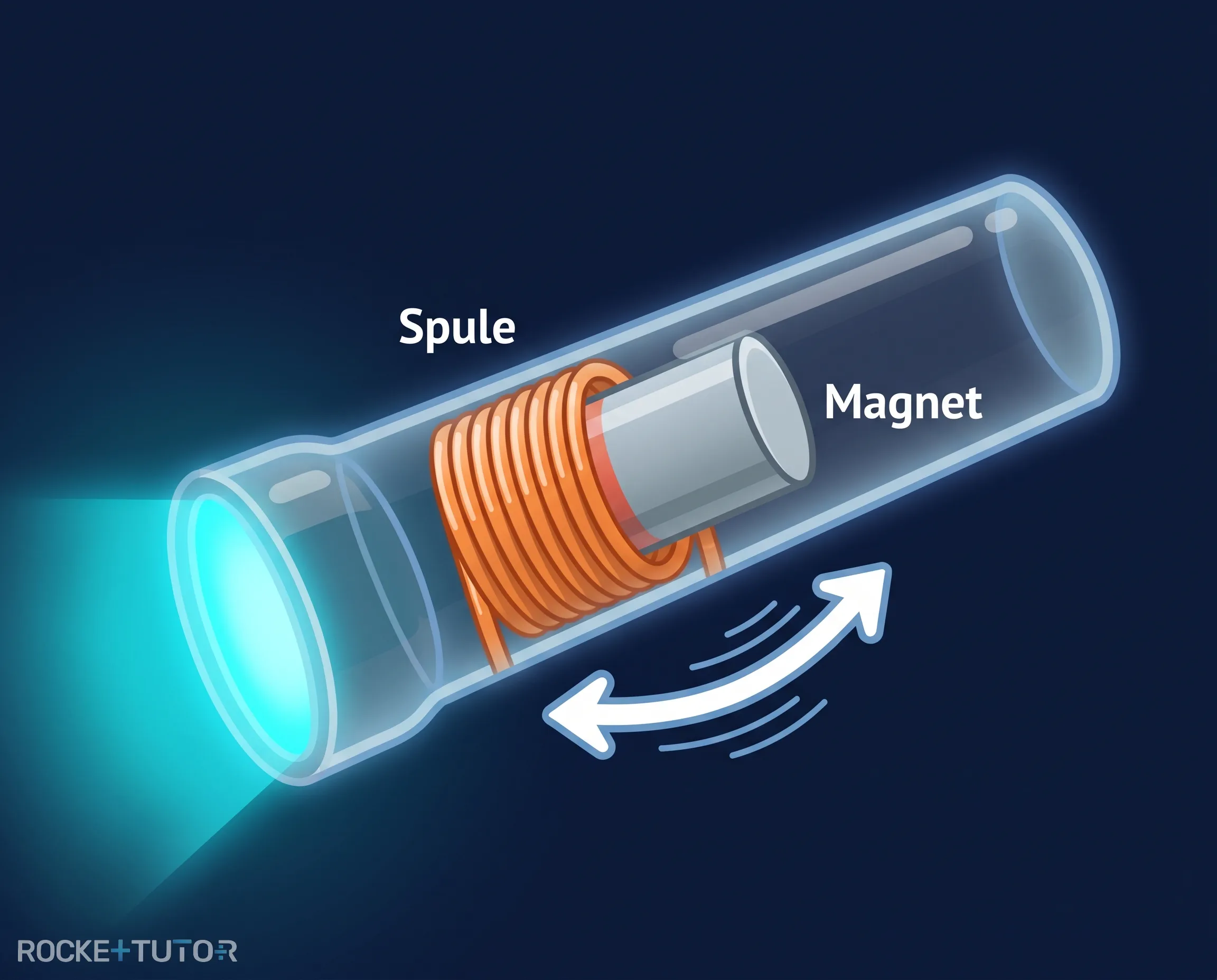 Schütteltaschenlampe mit Magnet und Spule
