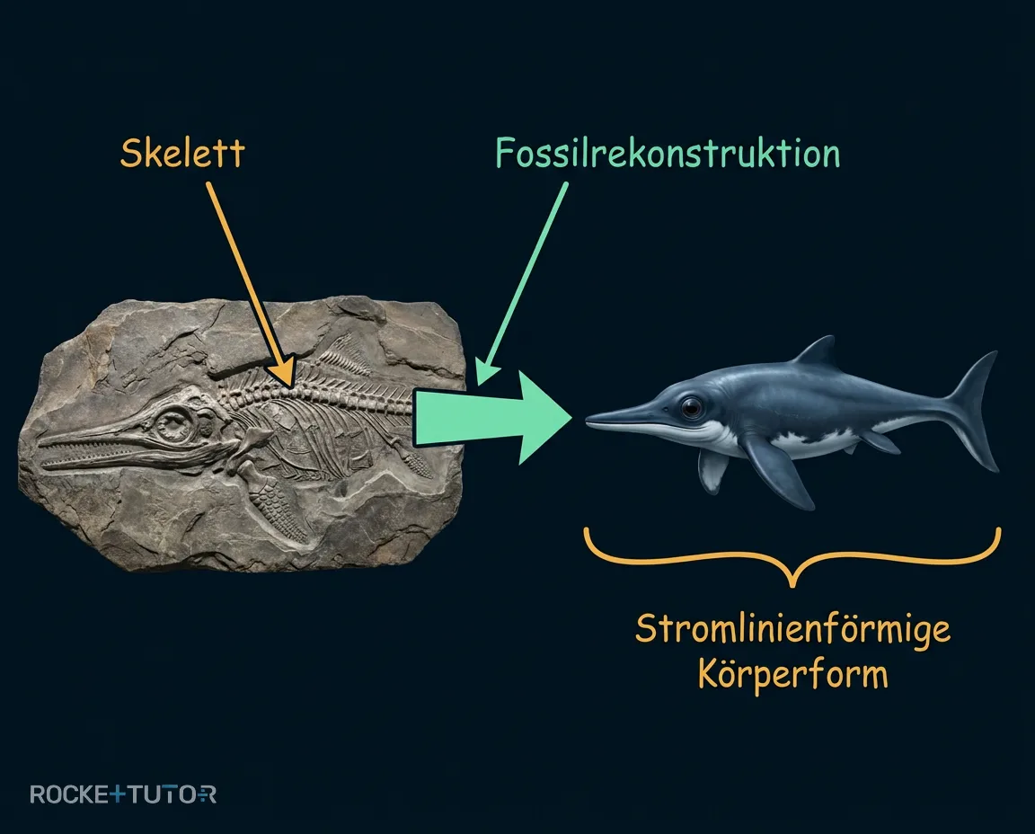 Fossilrekonstruktion eines Ichthyosauriers