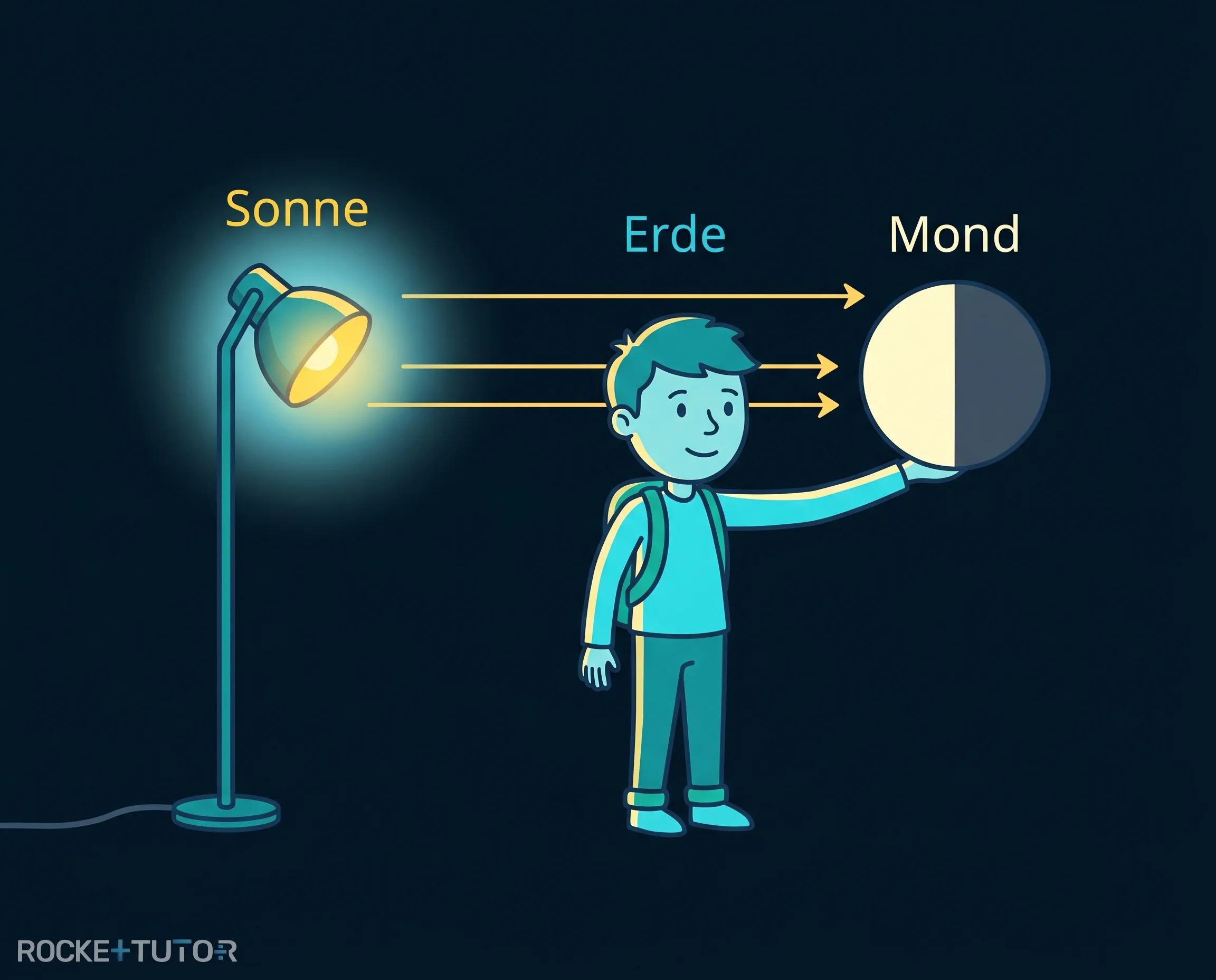 Experiment zu Mondphasen mit Taschenlampe