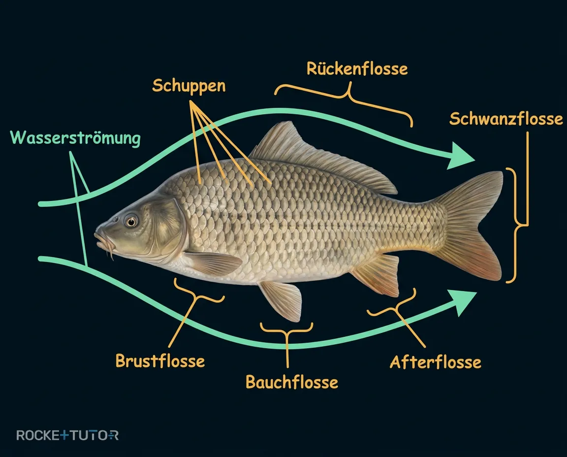 Anatomie und Flossen eines Fisches