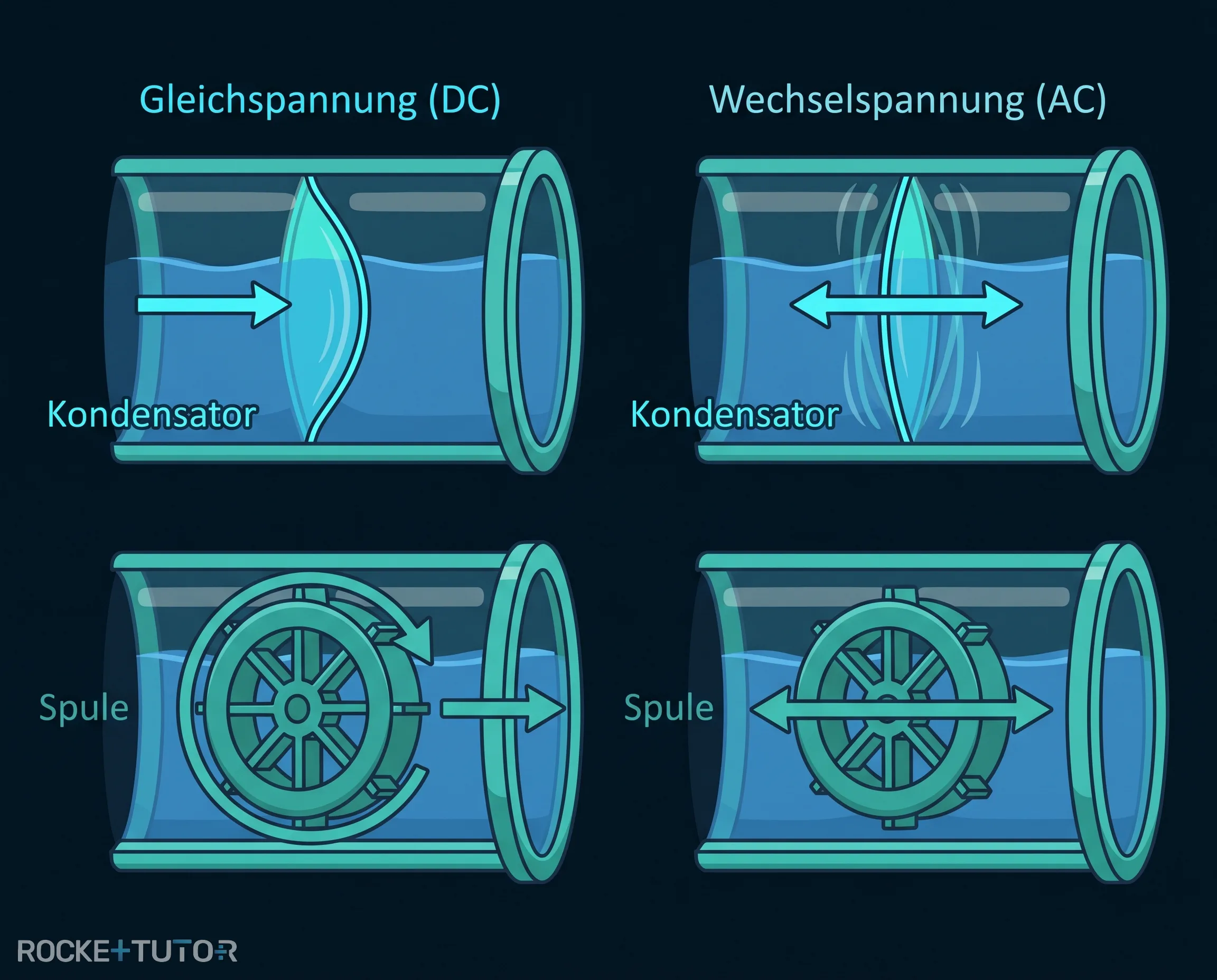 Wassermodell für Kondensator und Spule