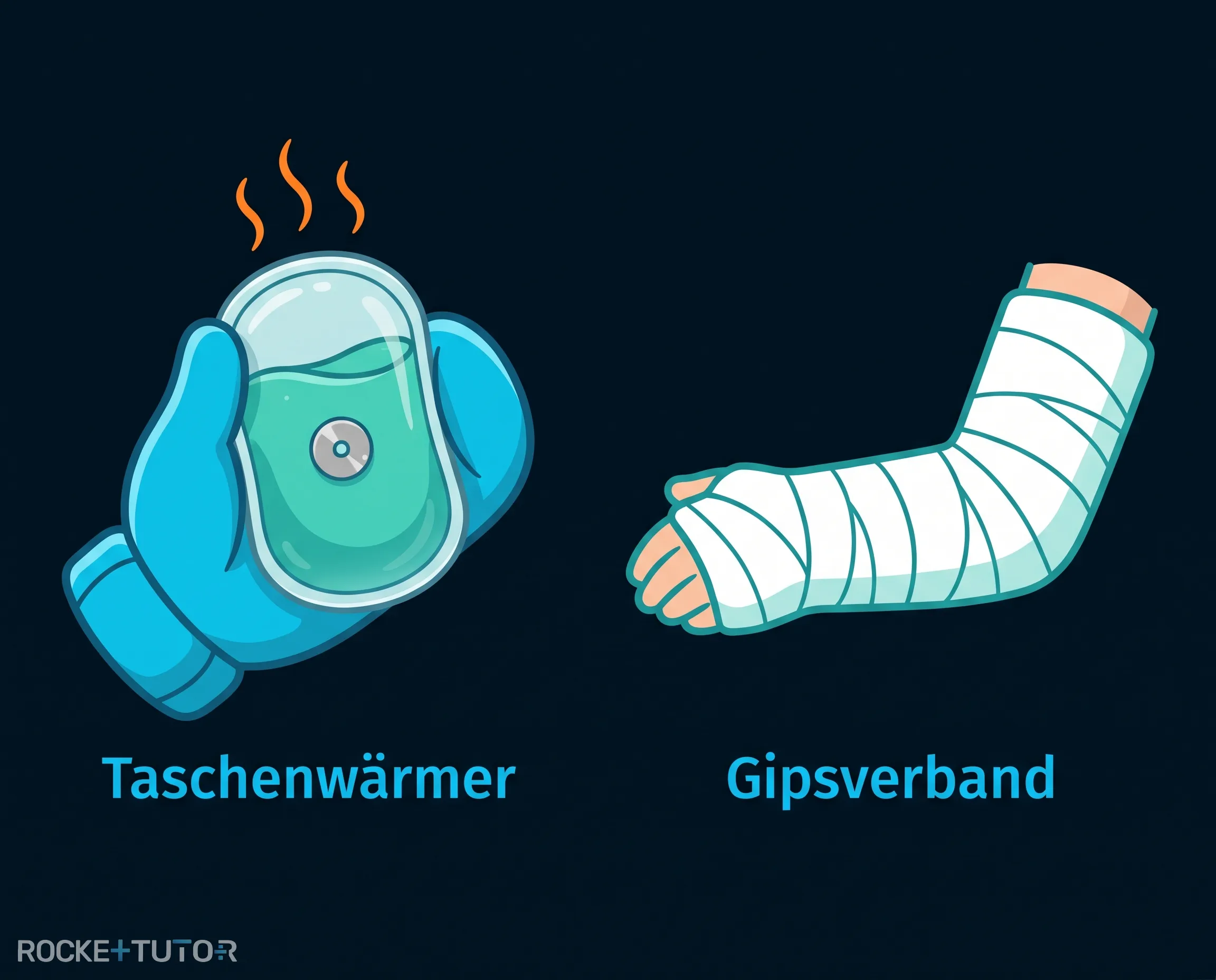 Taschenwärmer und Gipsverband