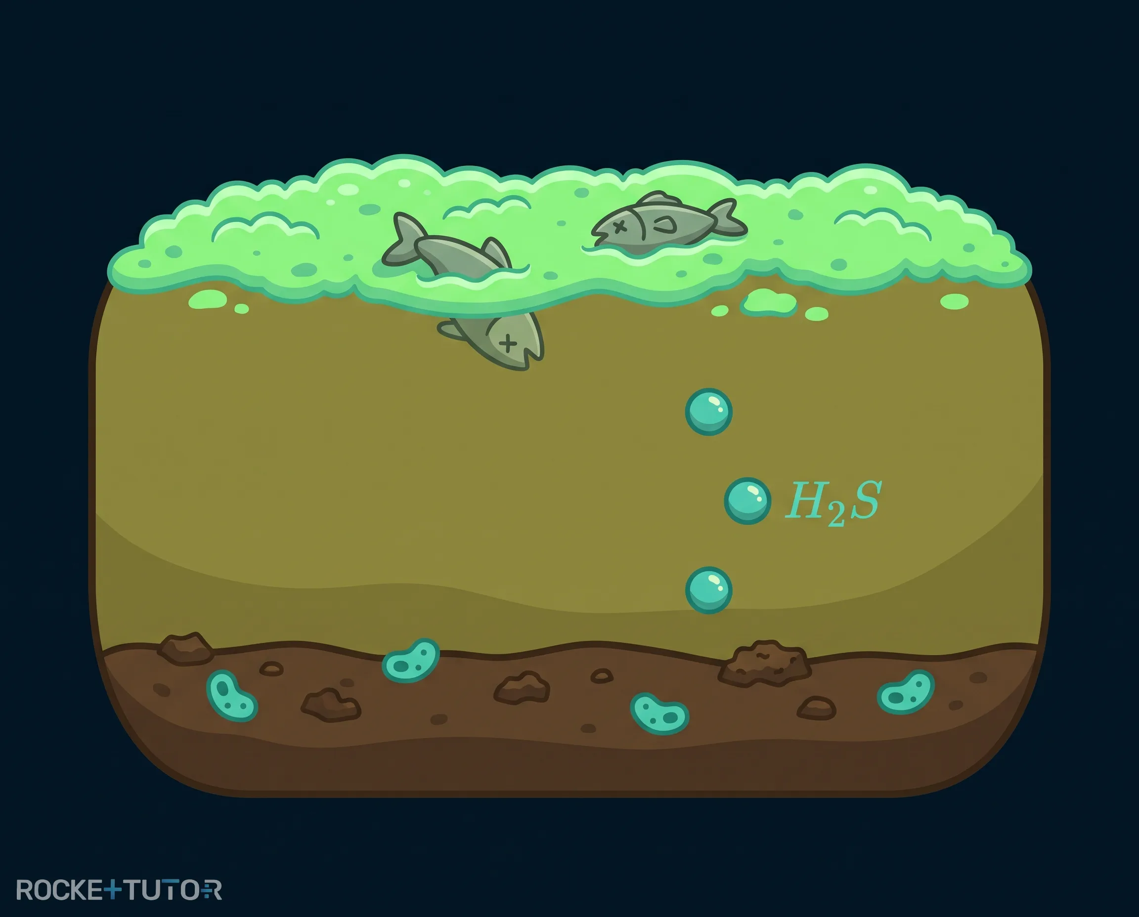 Umgekippter See mit toten Fischen
