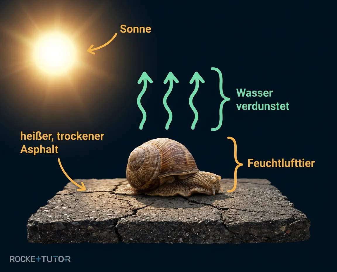 Weinbergschnecke auf heißem Asphalt