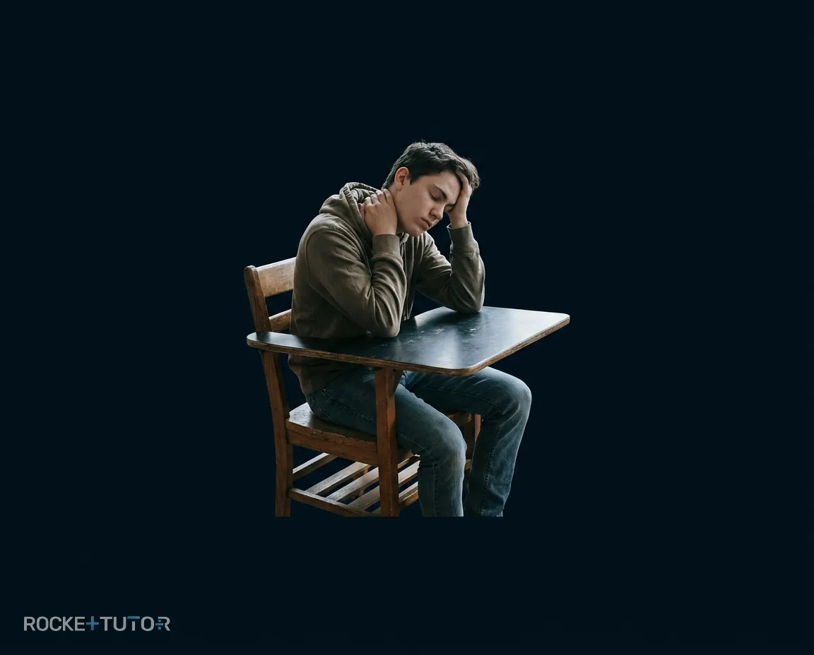 Schüler mit Nackenschmerzen am Schreibtisch