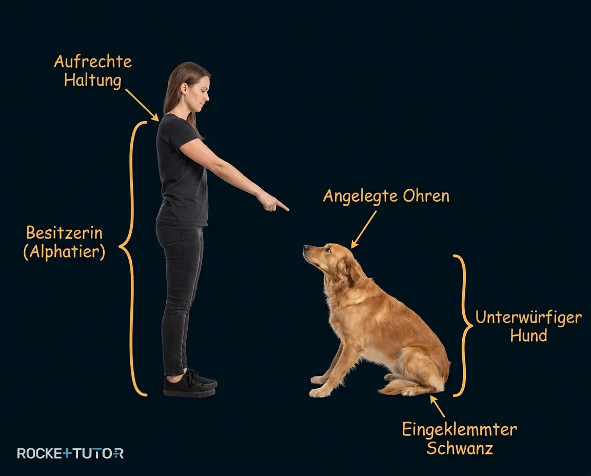 Unterwürfiger Hund mit Besitzerin