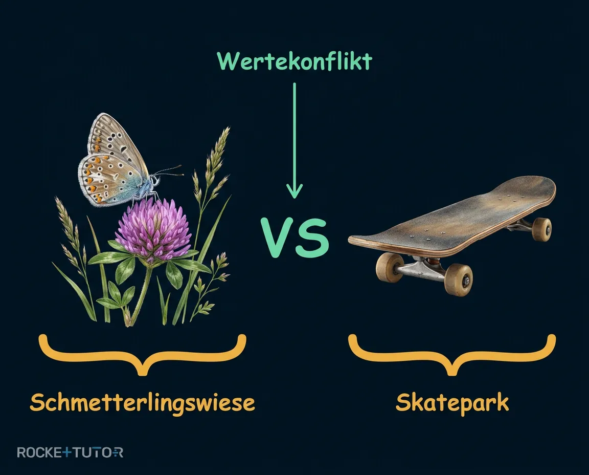 Blumenwiese mit Insekten und Skatepark