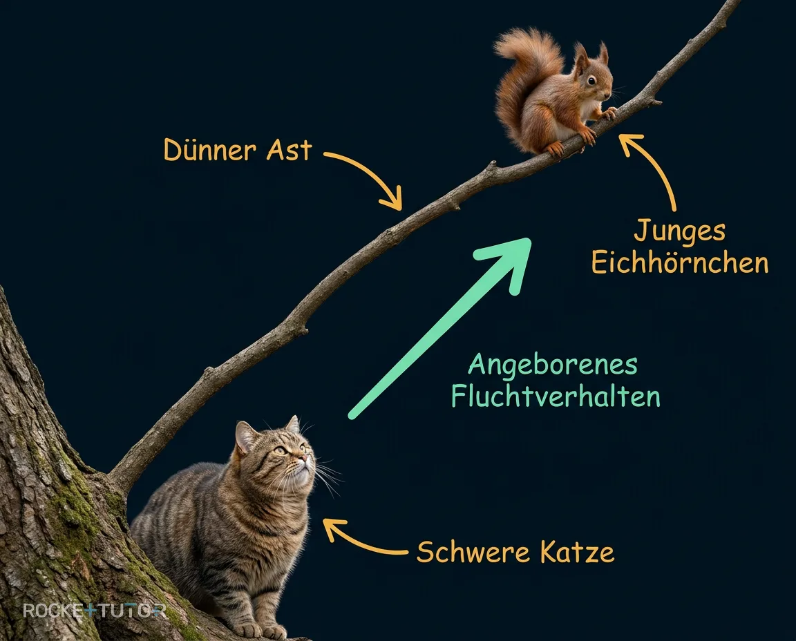 Eichhörnchen flüchtet vor Katze