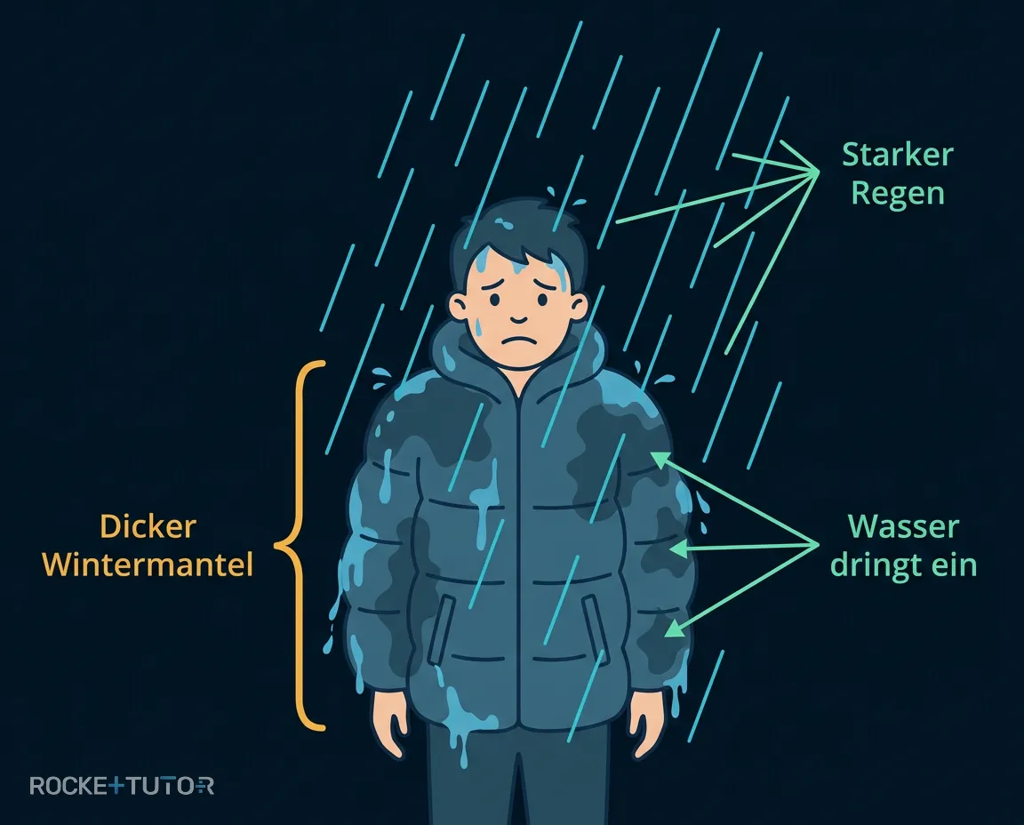 Regenschirm und Wintermantel als Schutz