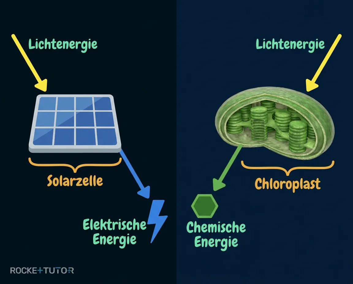 Vergleich Solarzelle und Chloroplast Output