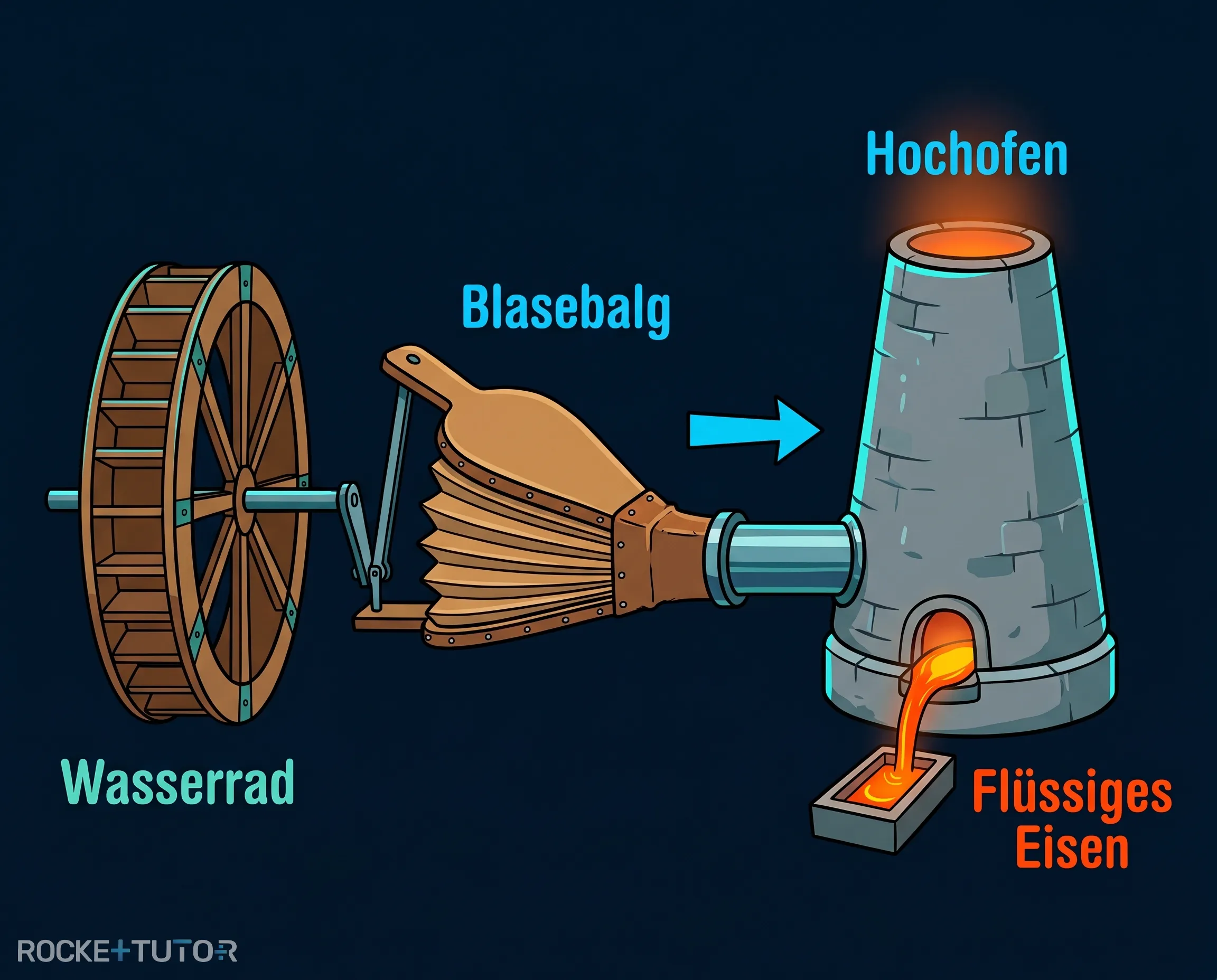 Historischer Hochofen mit Wasserrad