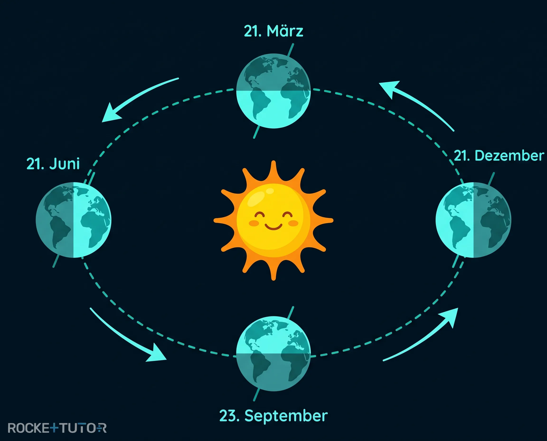 Erde Neigung und Sonnenstrahlen