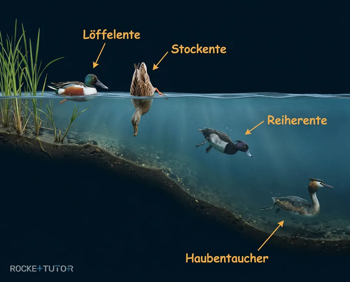 Lebensraumaufteilung der Vögel am See