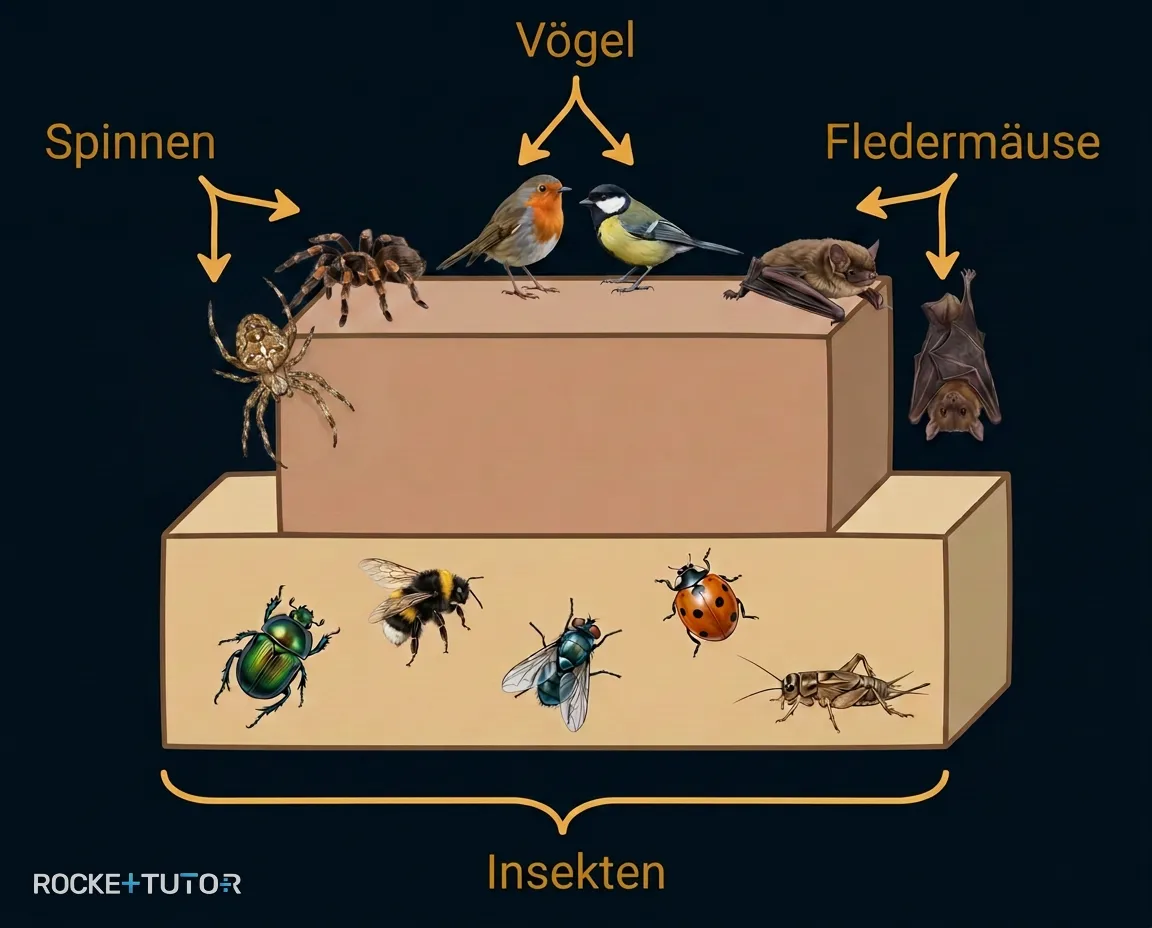 Spinnen, Vögel und Fledermäuse fressen Insekten