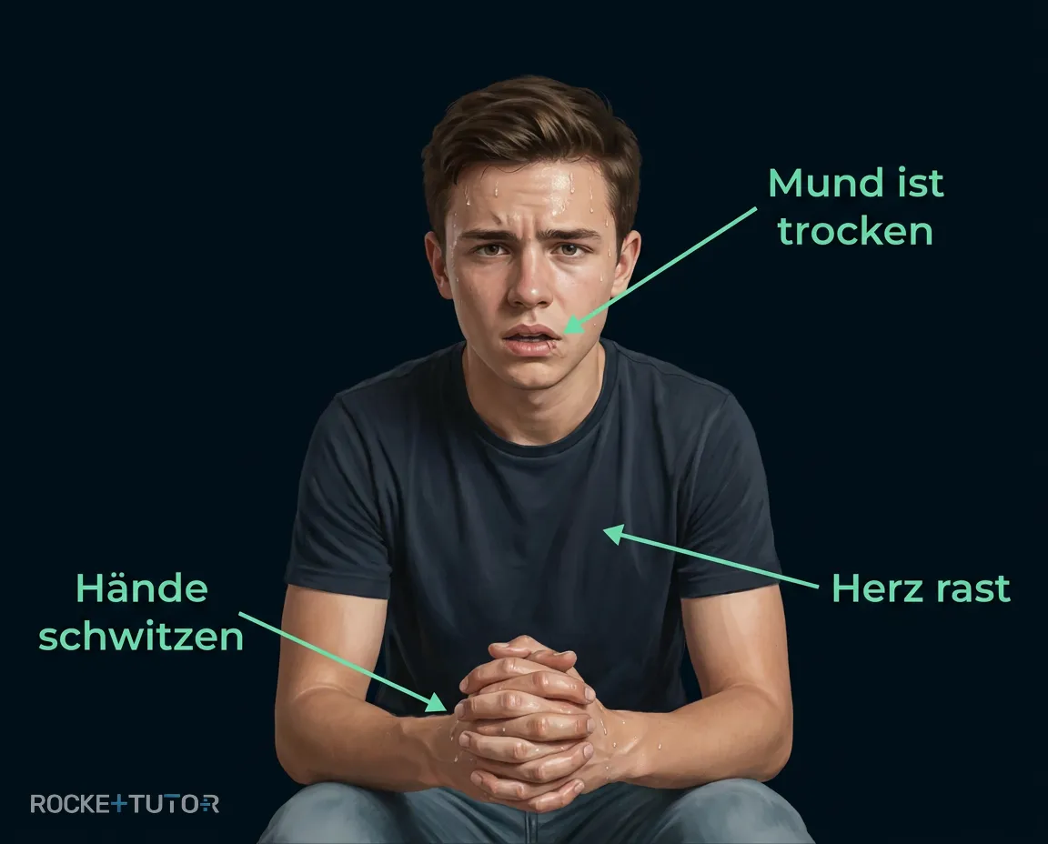 Person mit Lampenfieber vor Publikum
