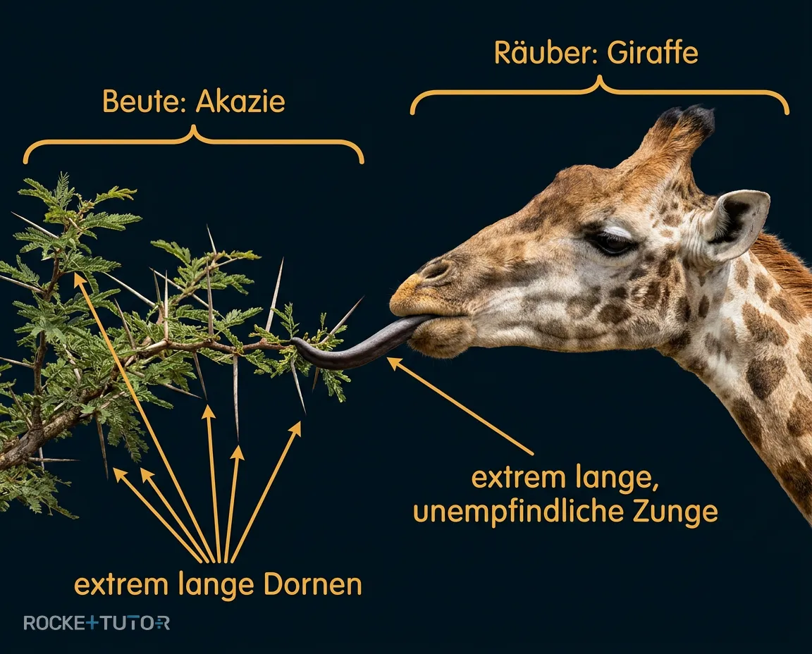 Giraffe frisst an Akazienbaum