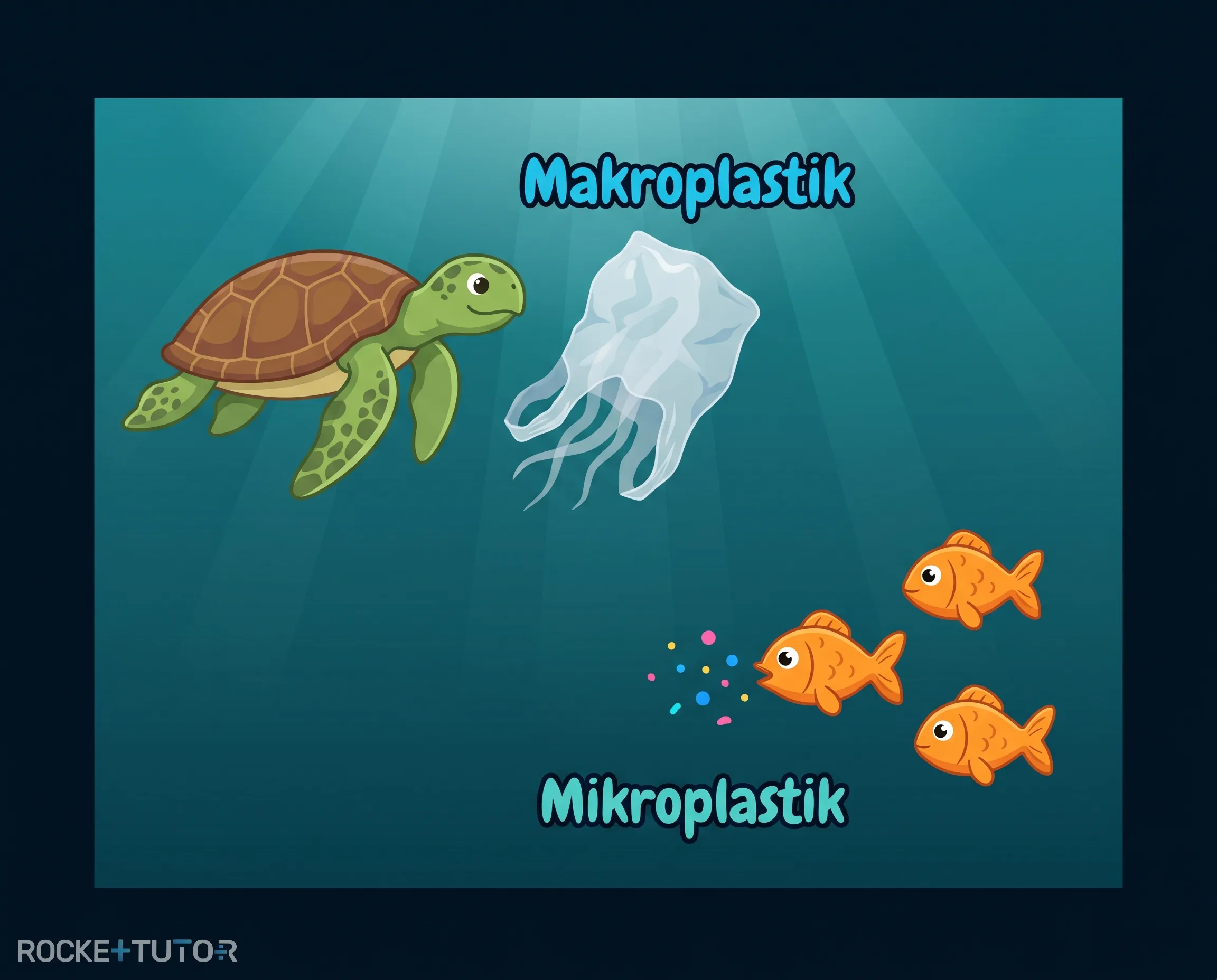 Meeresschildkröte schwimmt bei Plastiktüte