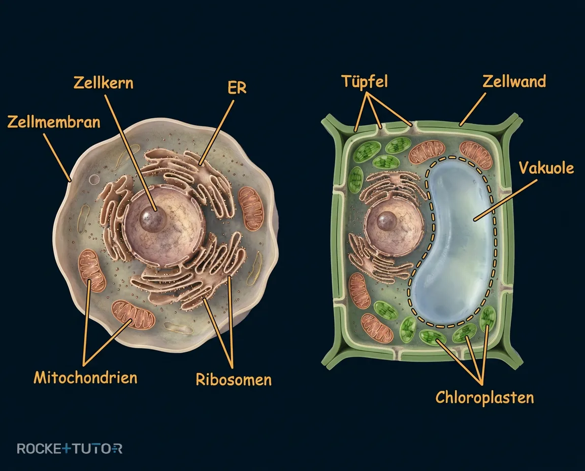 Gegenüberstellung Pflanzenzelle und Tierzelle