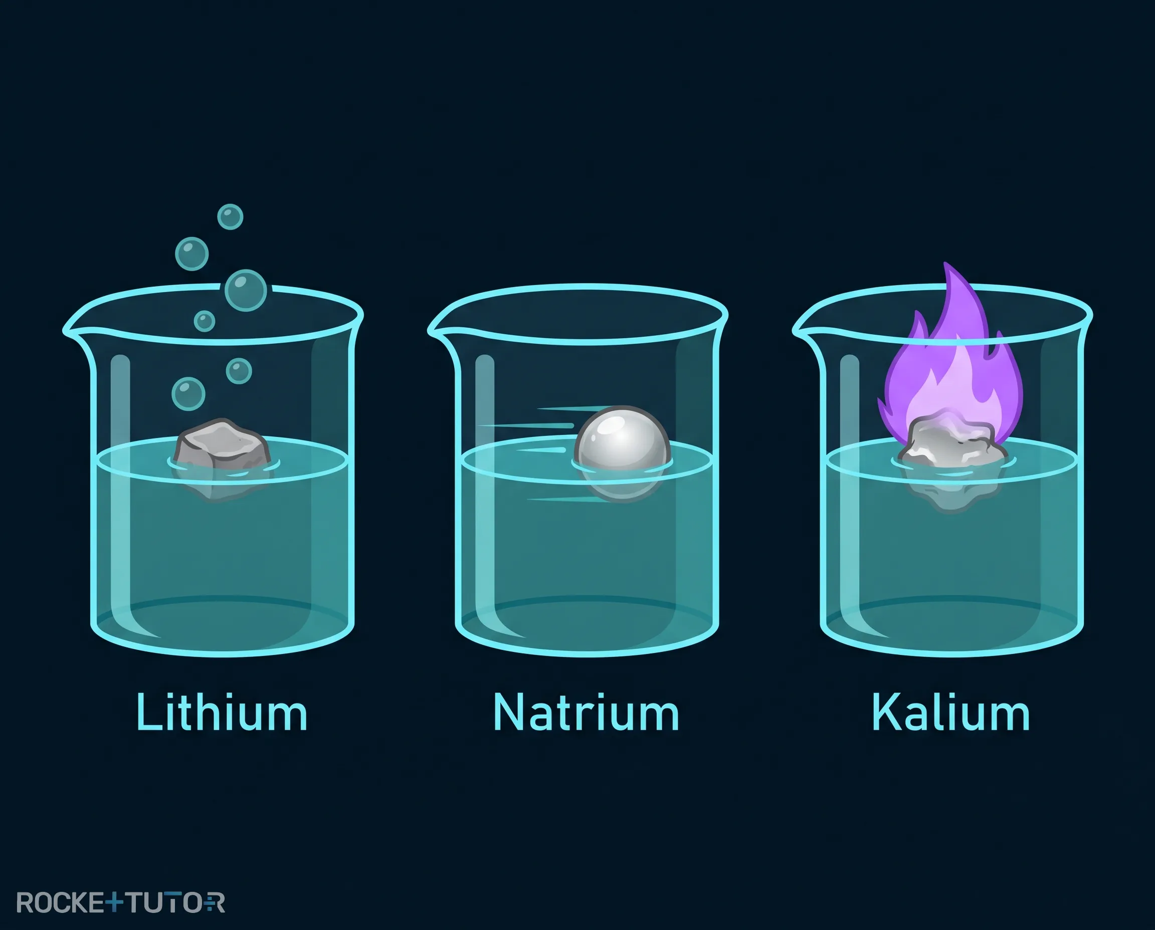 Reaktivität der Alkalimetalle im Periodensystem