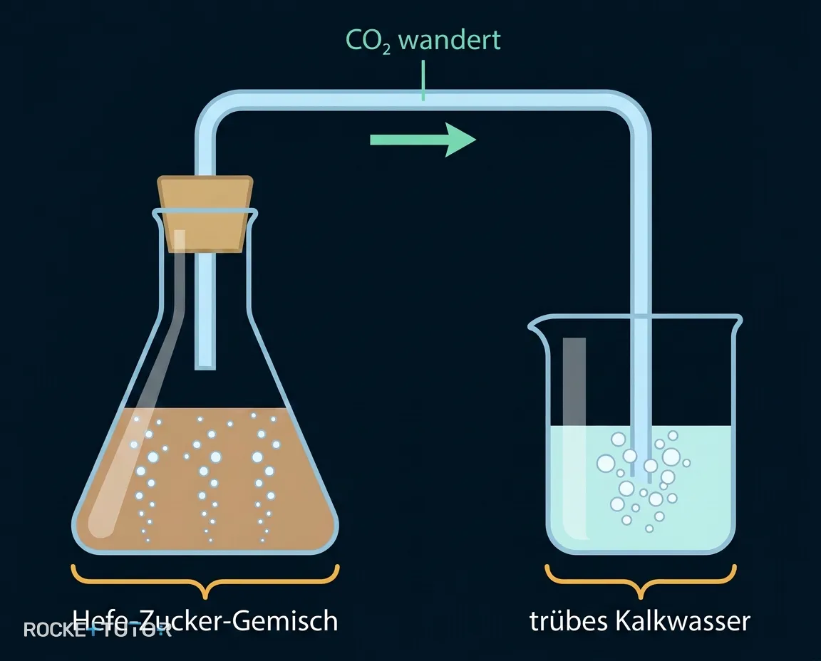 Erlenmeyerkolben mit Hefe und Kalkwasser