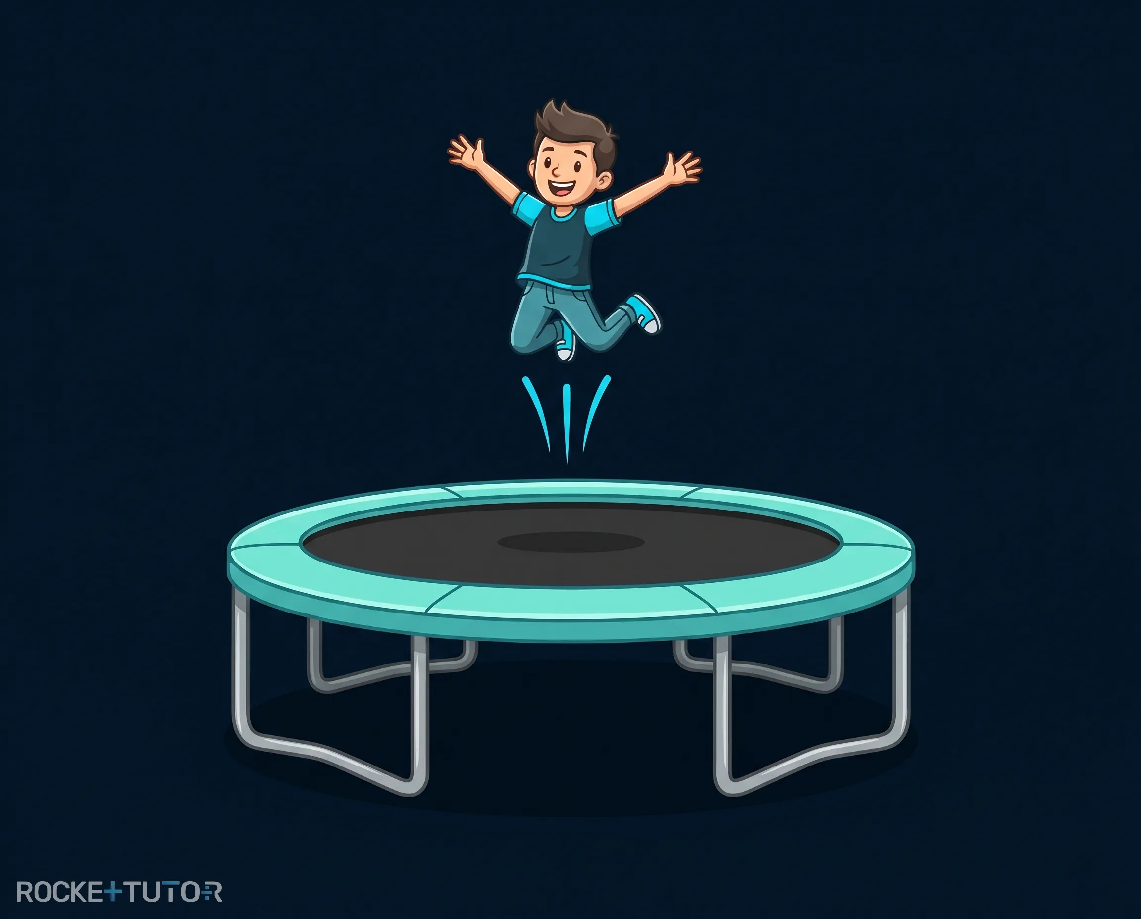 Kind springt auf einem Gartentrampolin