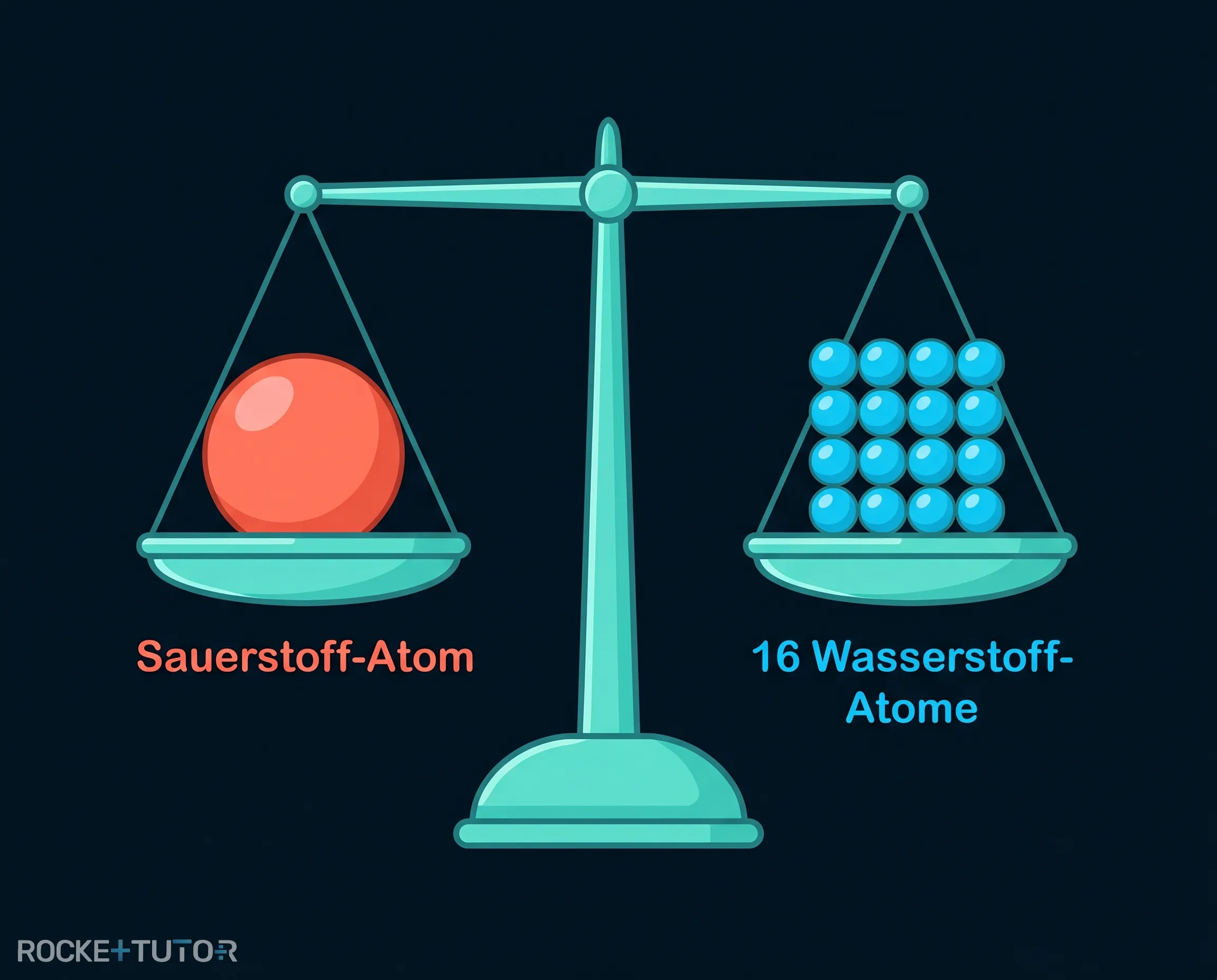 Waage vergleicht Sauerstoffatom und Wasserstoffatome