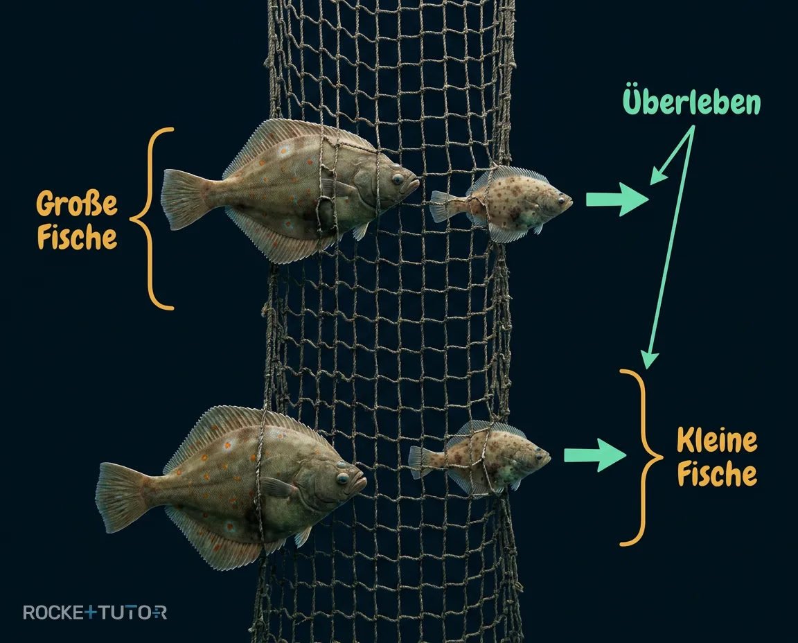 Fischernetz selektiert Fische
