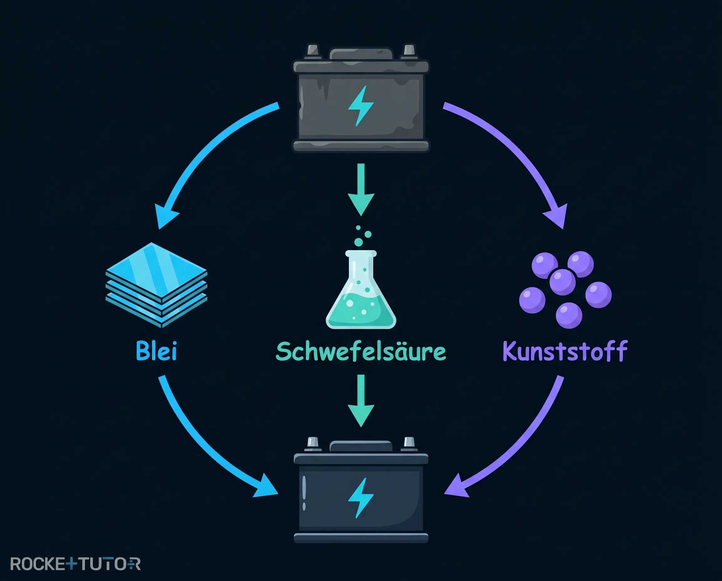 Recyclingkreislauf einer alten Autobatterie