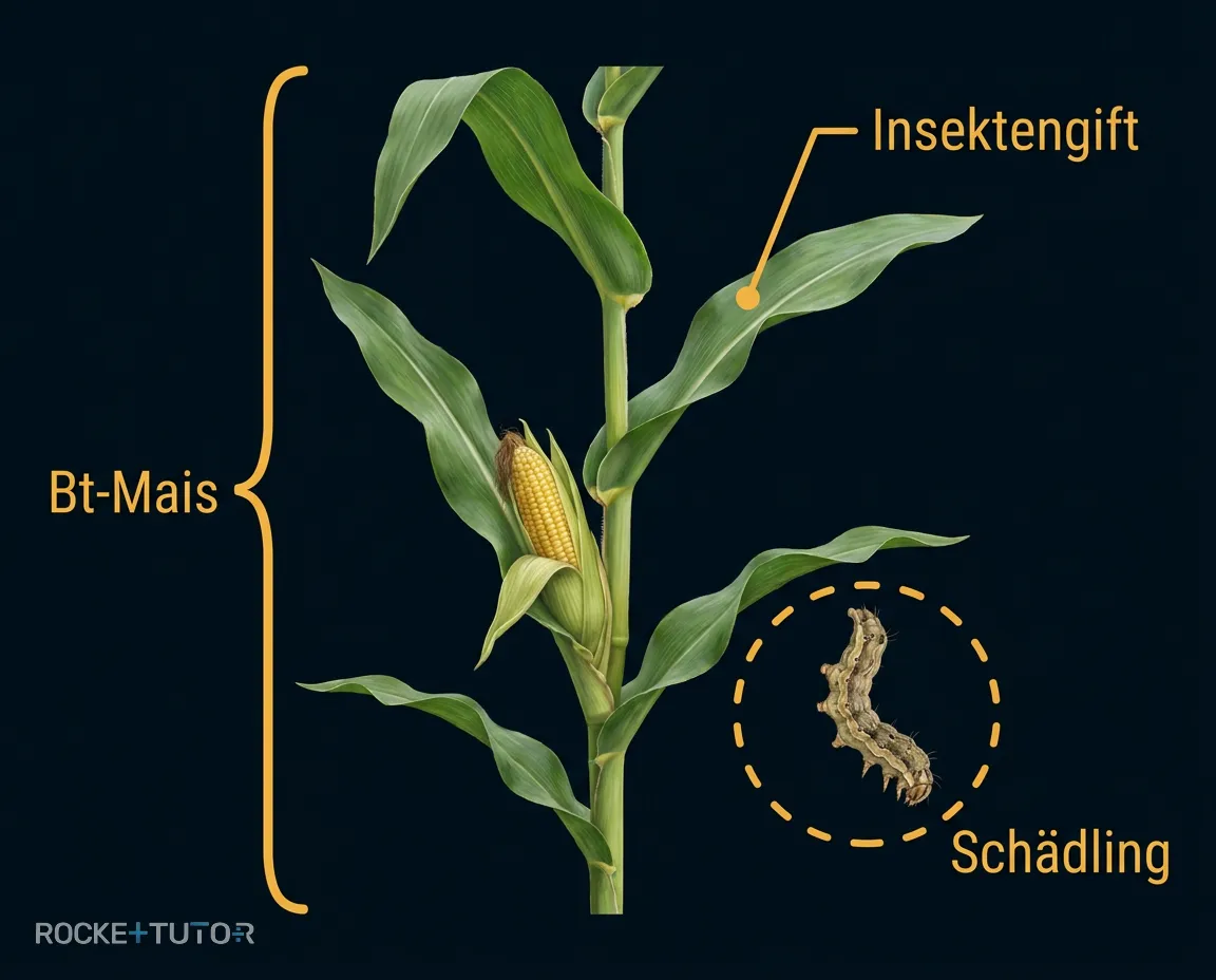 Maispflanze mit Schutzschild gegen Insekten