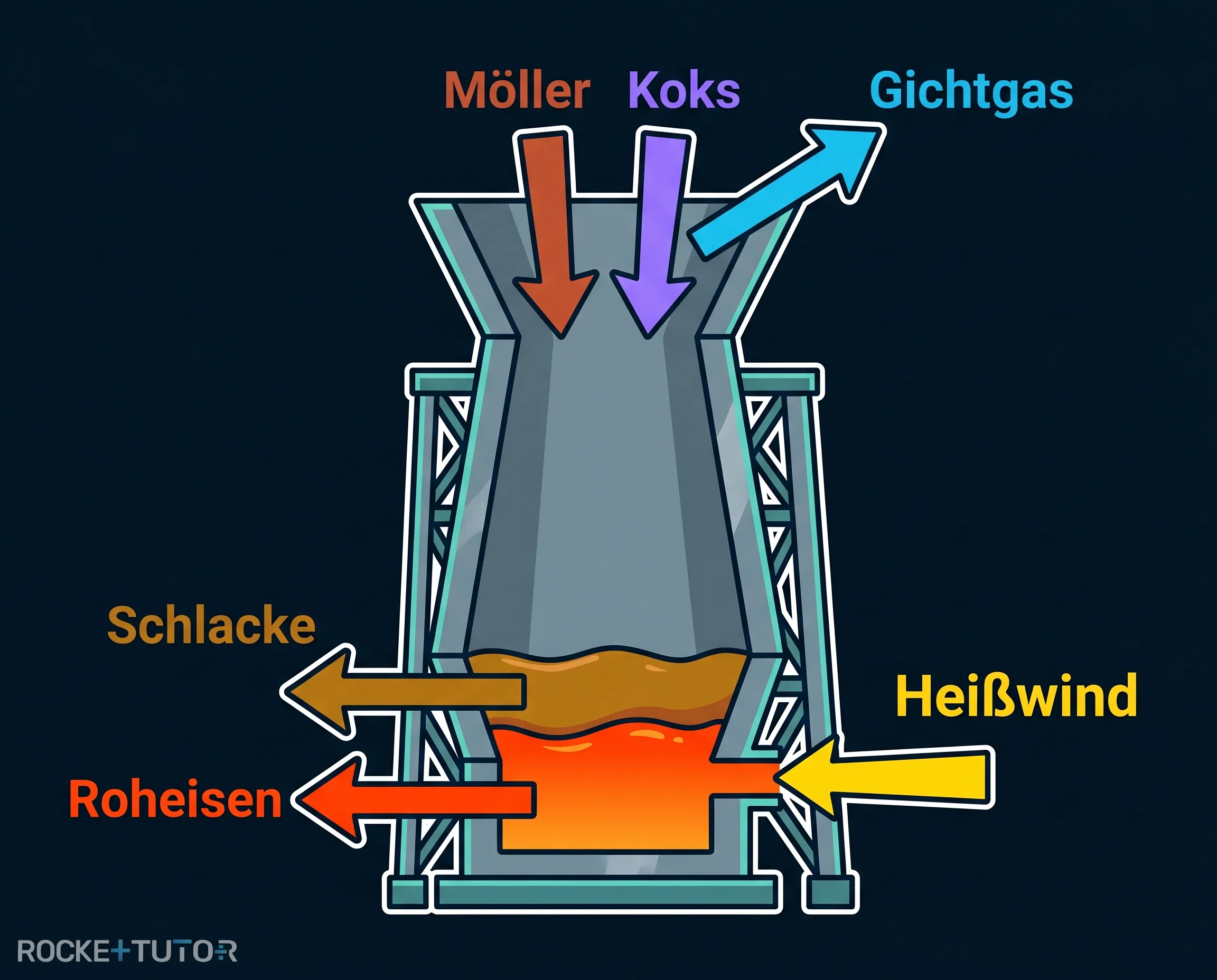 Einsatzstoffe und Produkte Hochofen