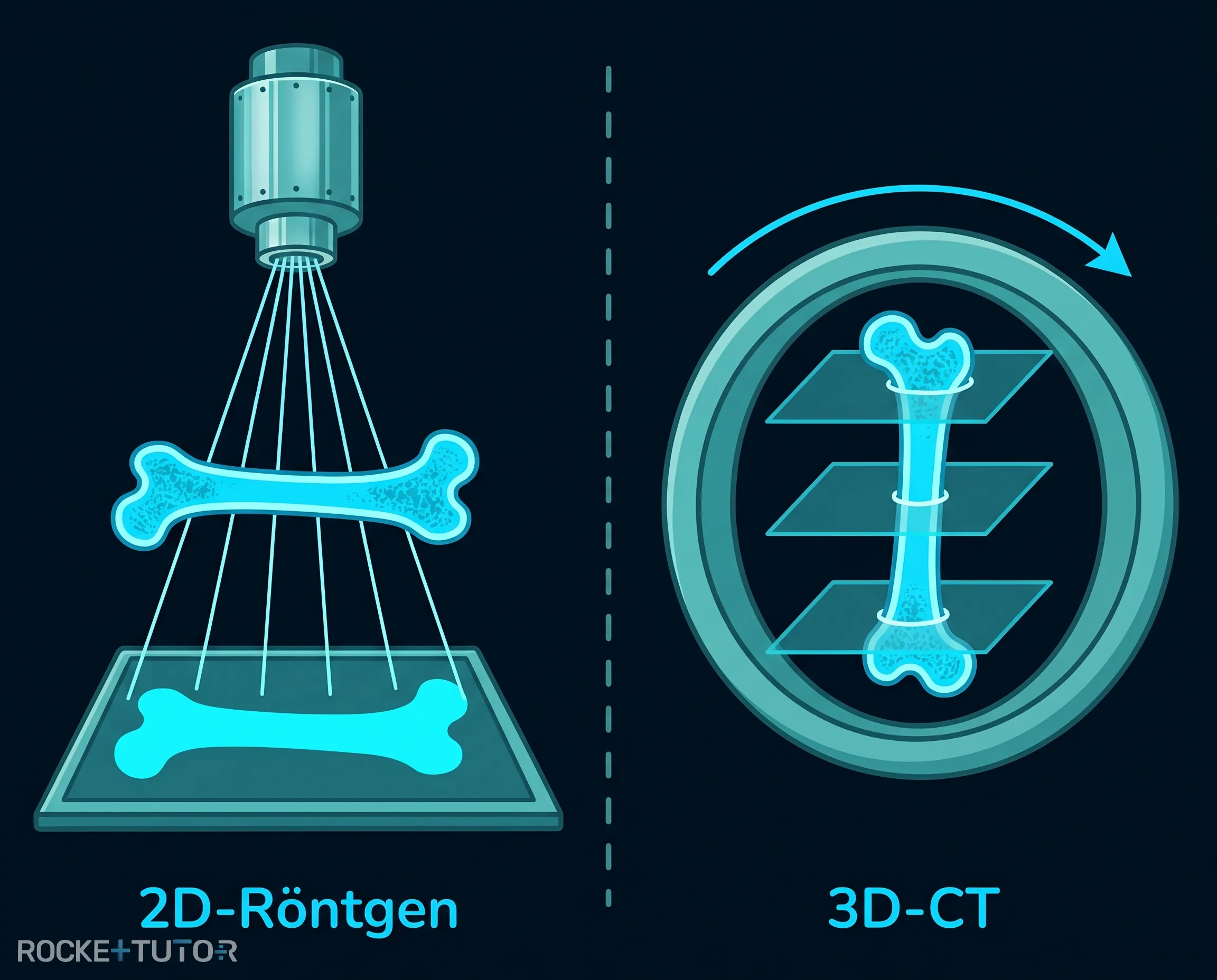 Vergleich von Röntgen und CT-Scan
