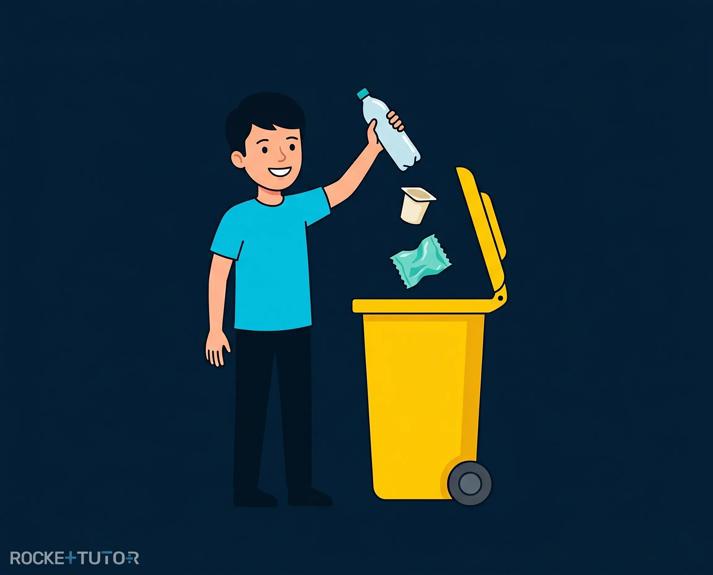 Plastikmüll in verschiedenen Tonnen