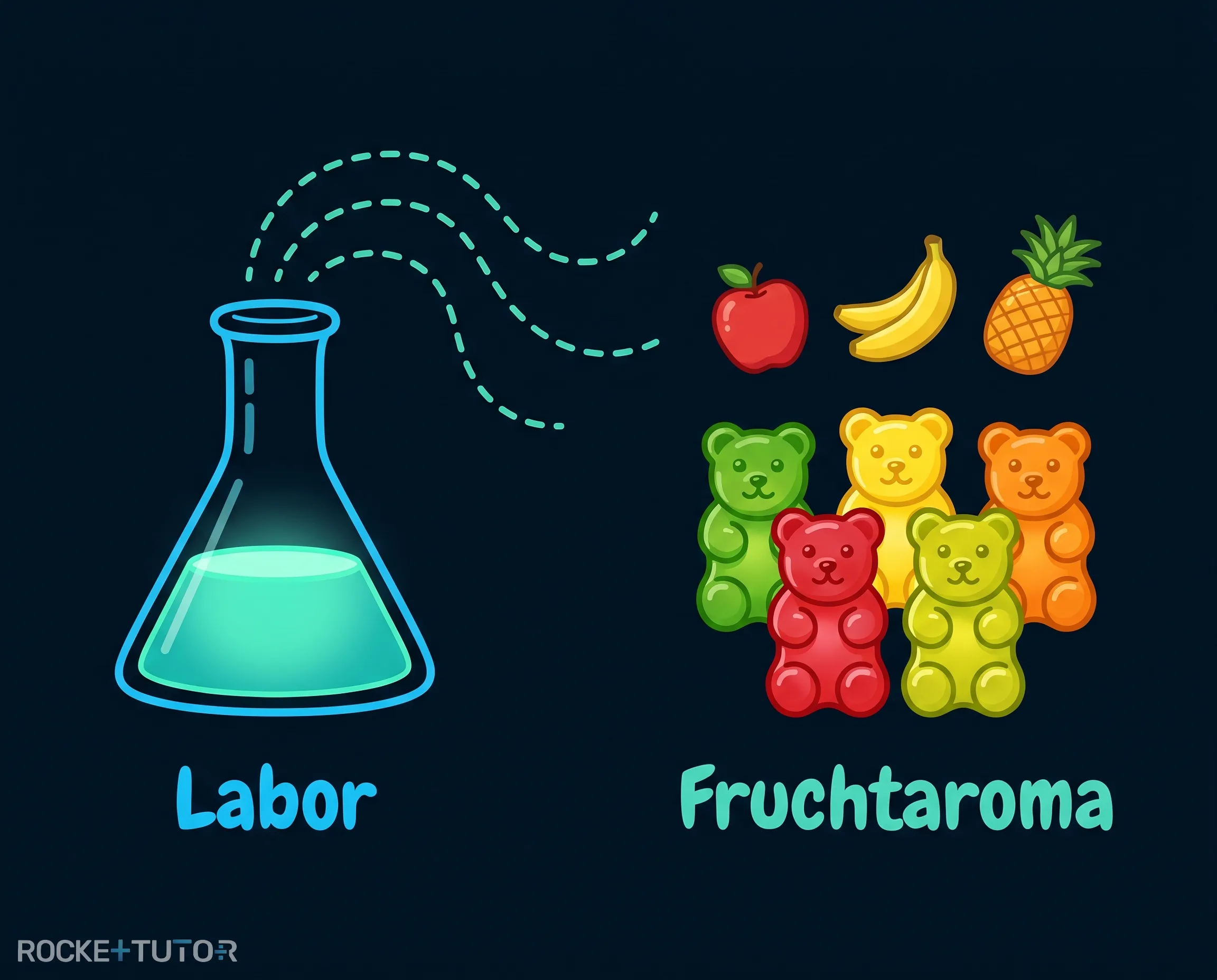 Gummibärchen und verschiedene Früchte