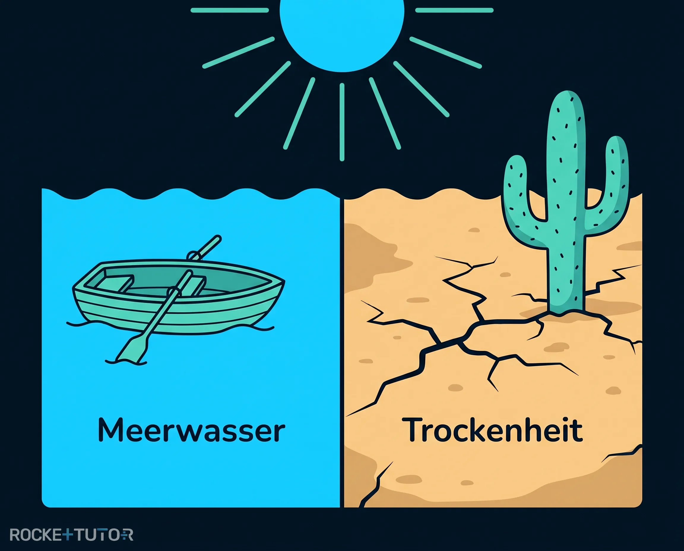 Boot auf dem Ozean und Wüste