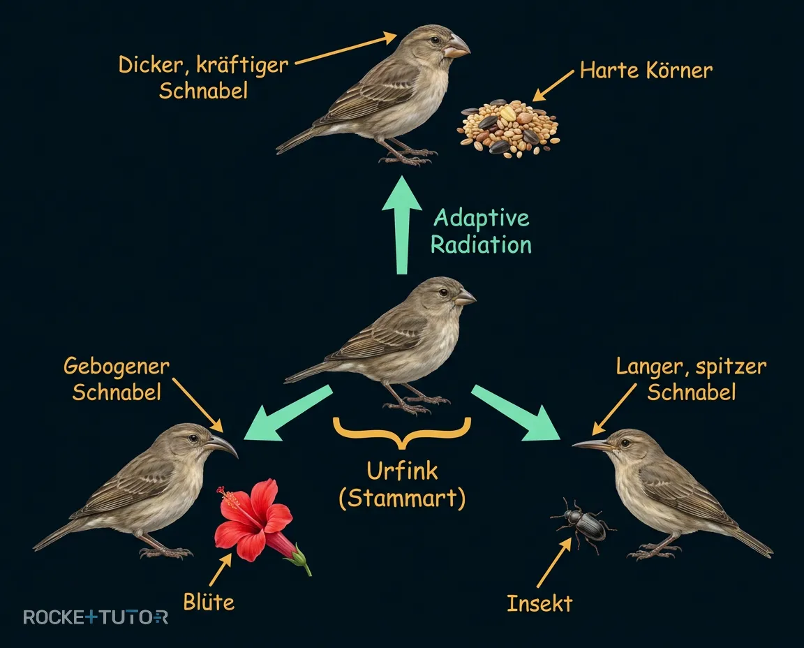 Darwinfinken mit verschiedenen Schnäbeln