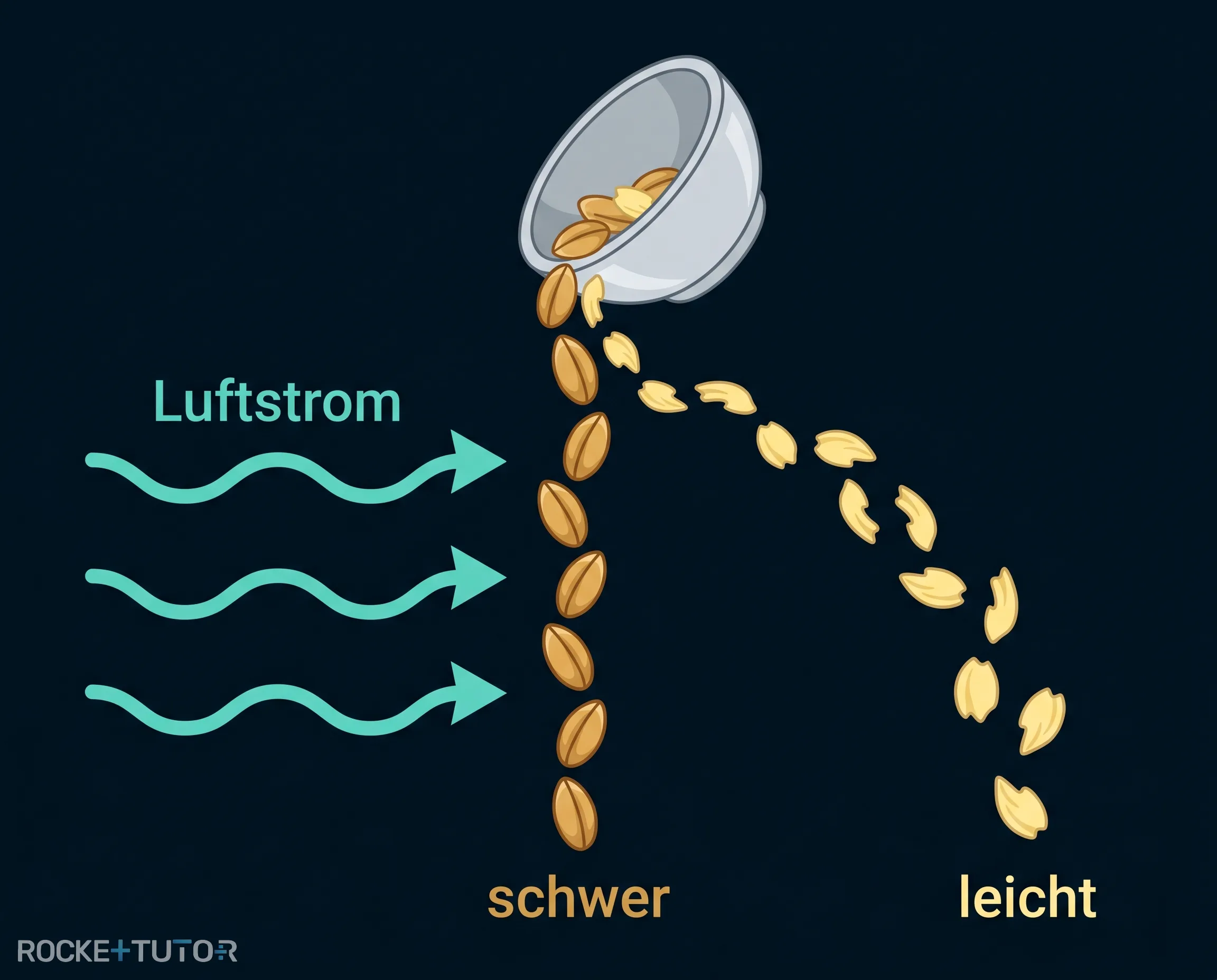 Worfeln trennt leichte und schwere Teilchen