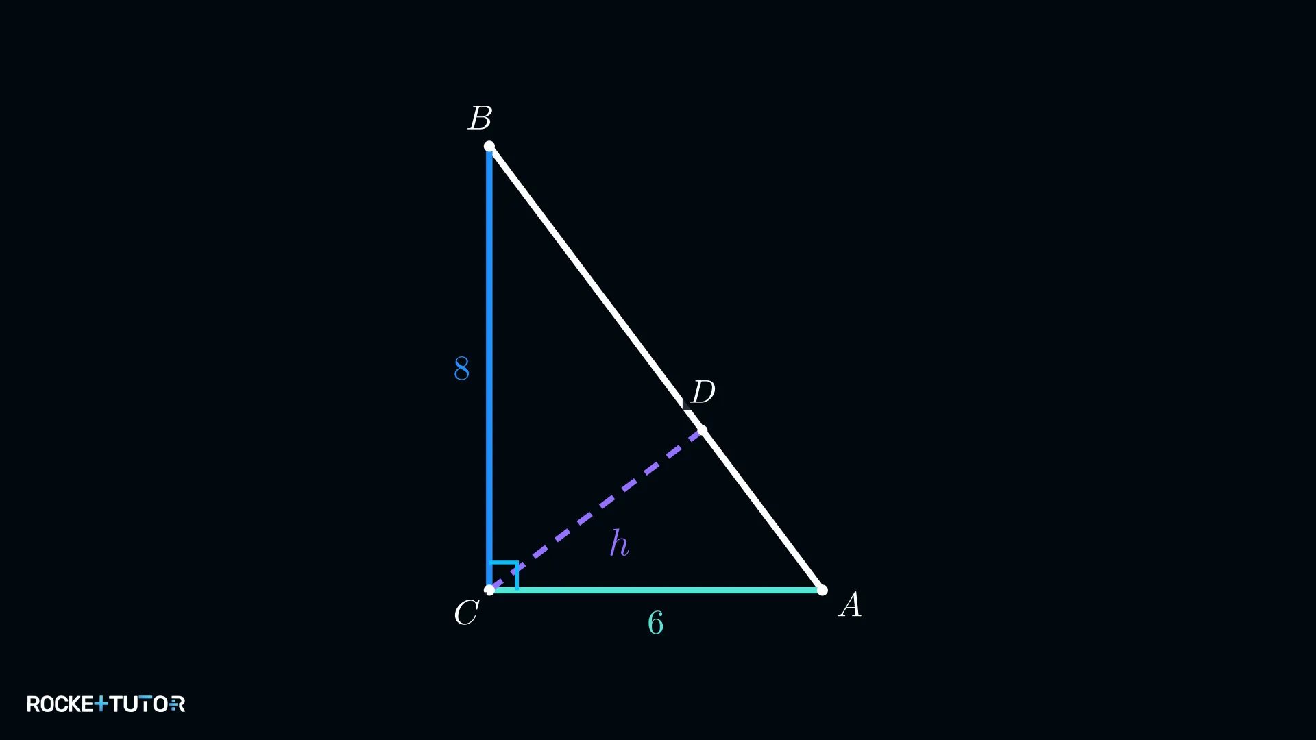 Rechtwinkliges Dreieck mit Höhe auf der Hypotenuse